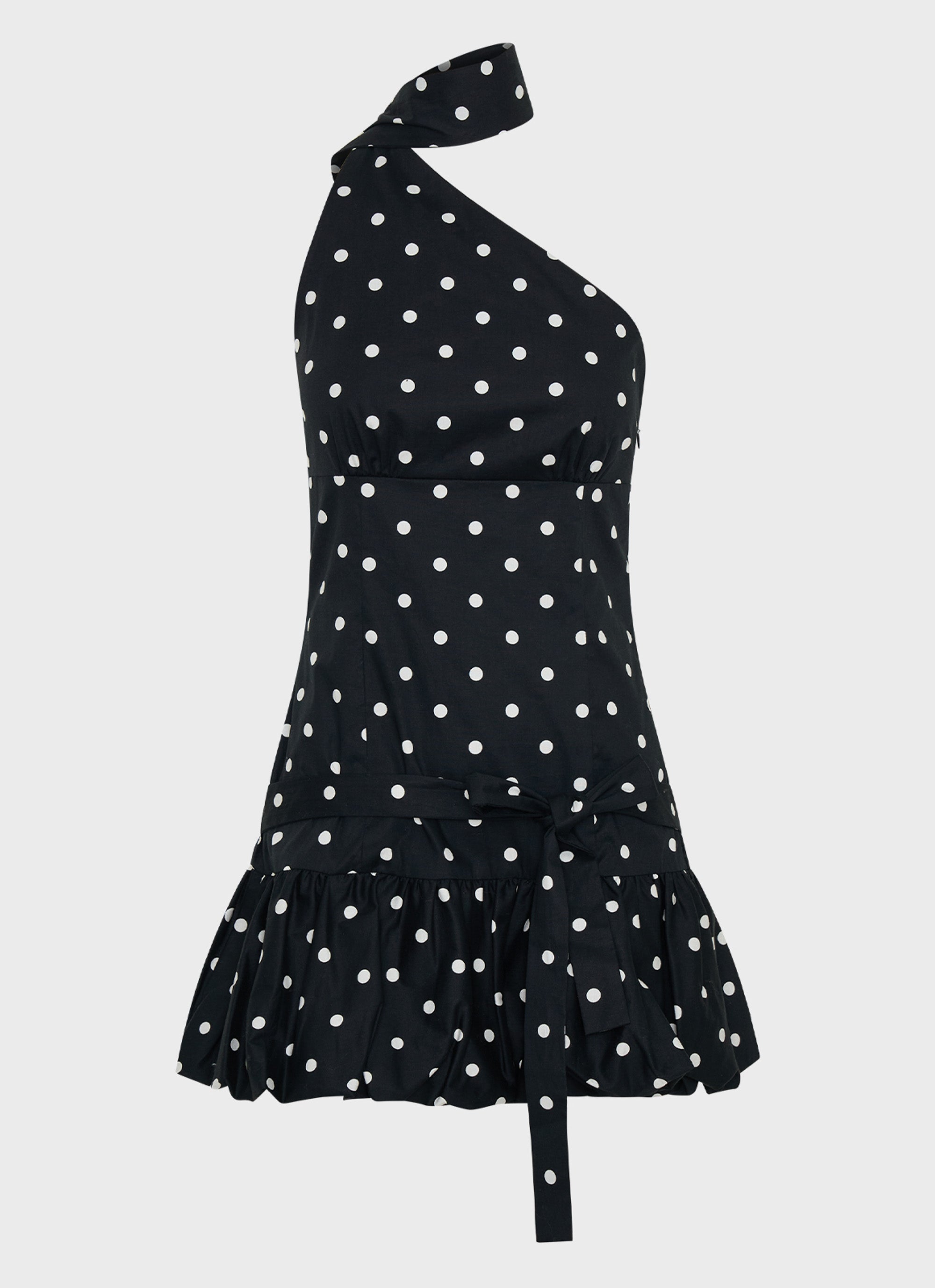 Belina Scarf Mini Dress - Black Polkadot