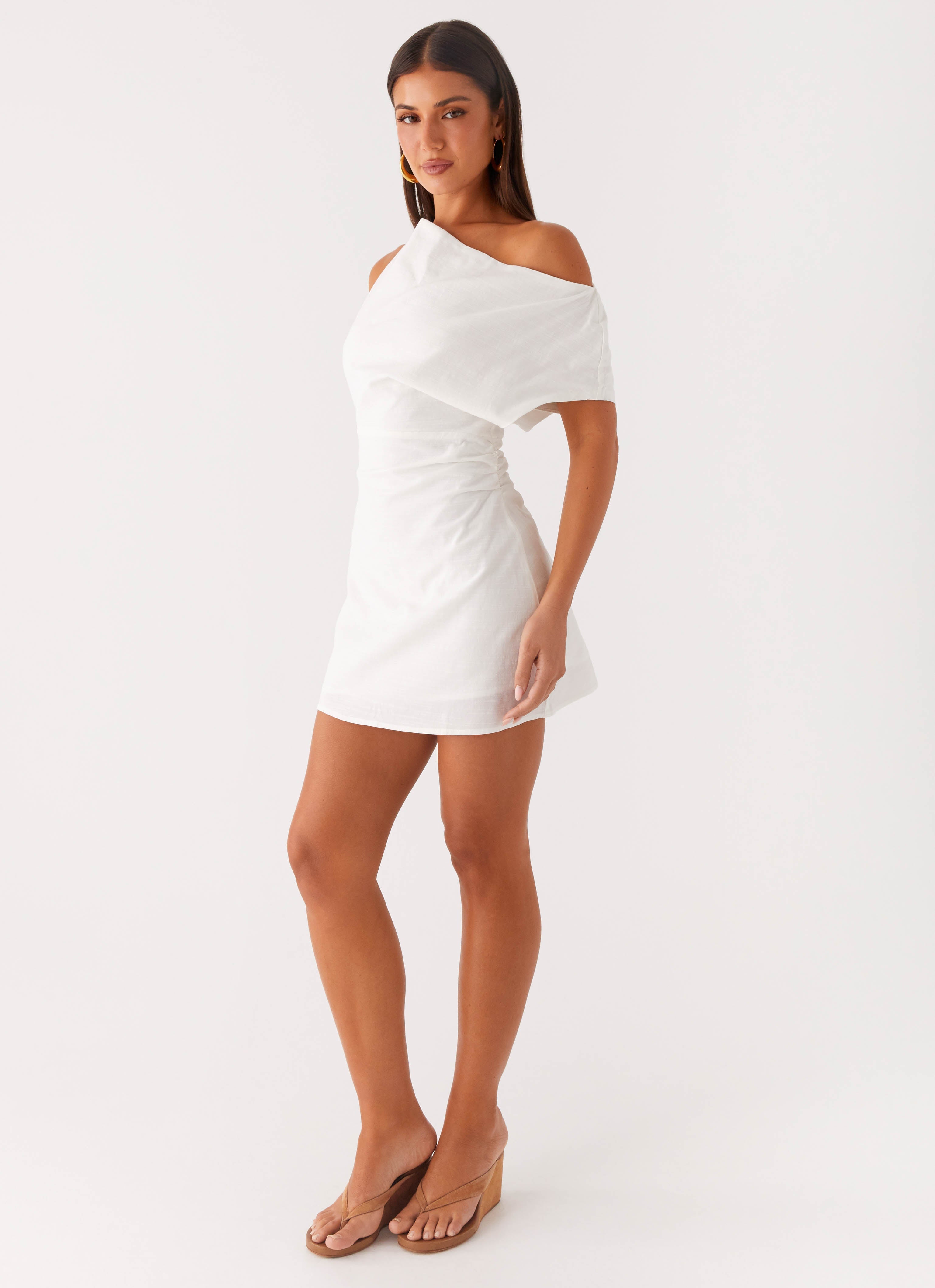 Moonlight Oasis Asymmetrical Mini Dress - Off White