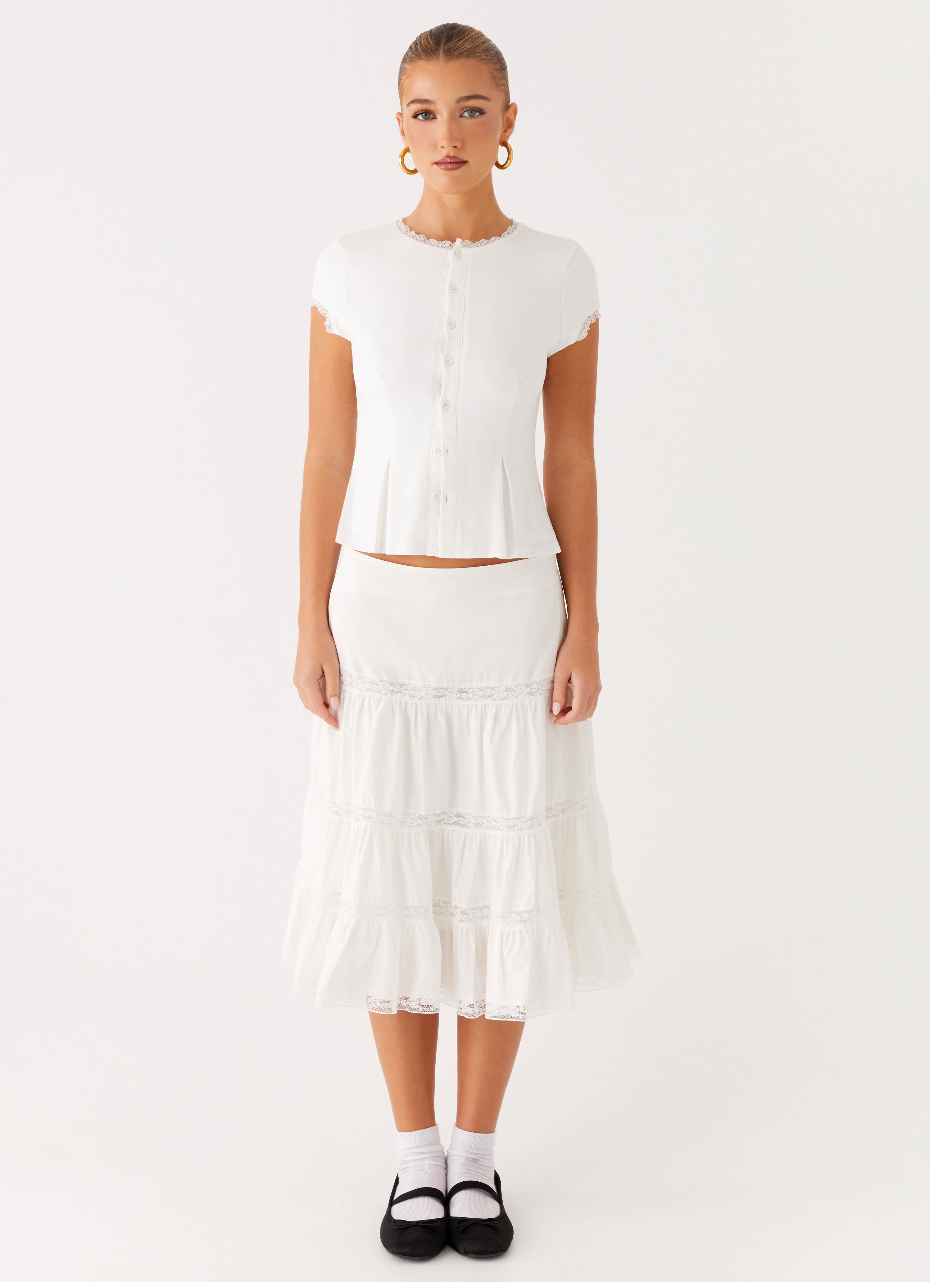 Good Vibes Midi Skirt - White