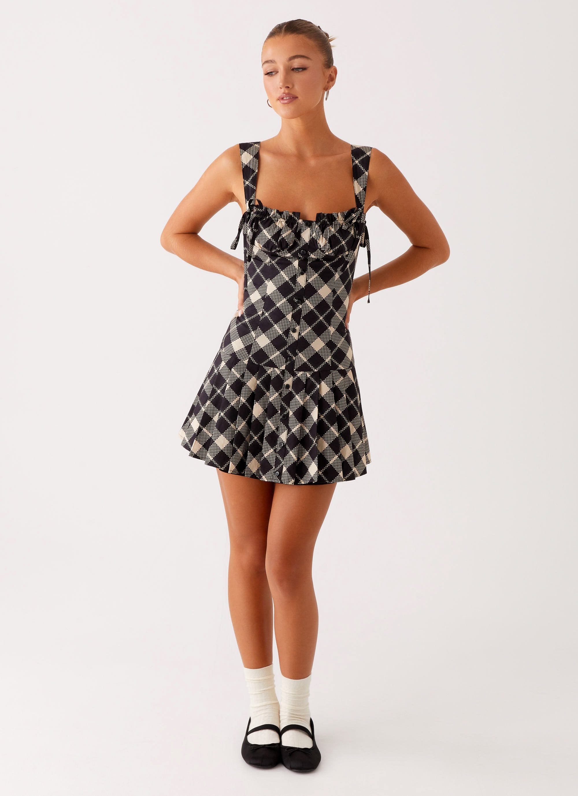 Tuni Mini Dress - Taupe Check