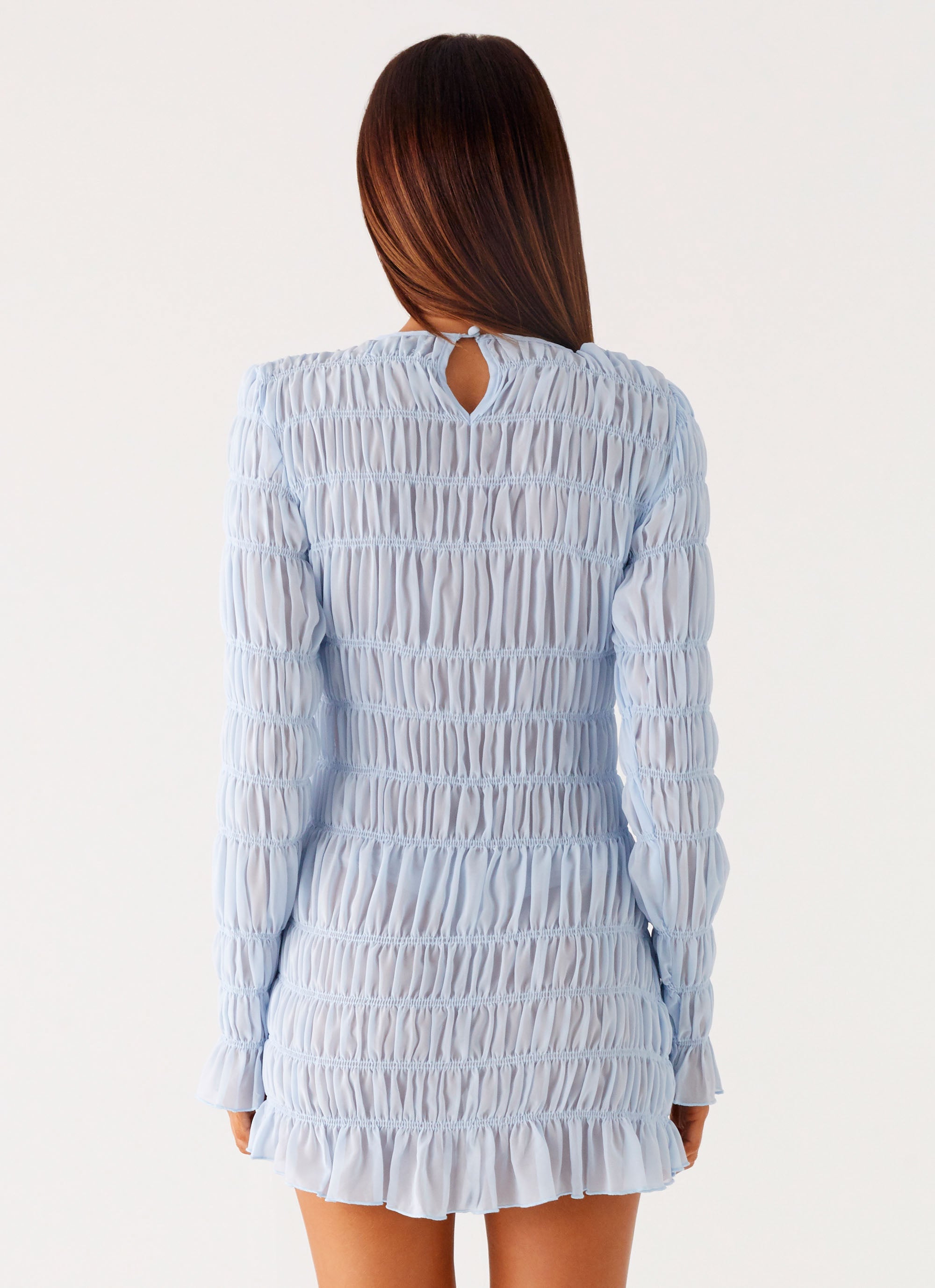Jasy Long Sleeve Mini Dress - Sky Blue