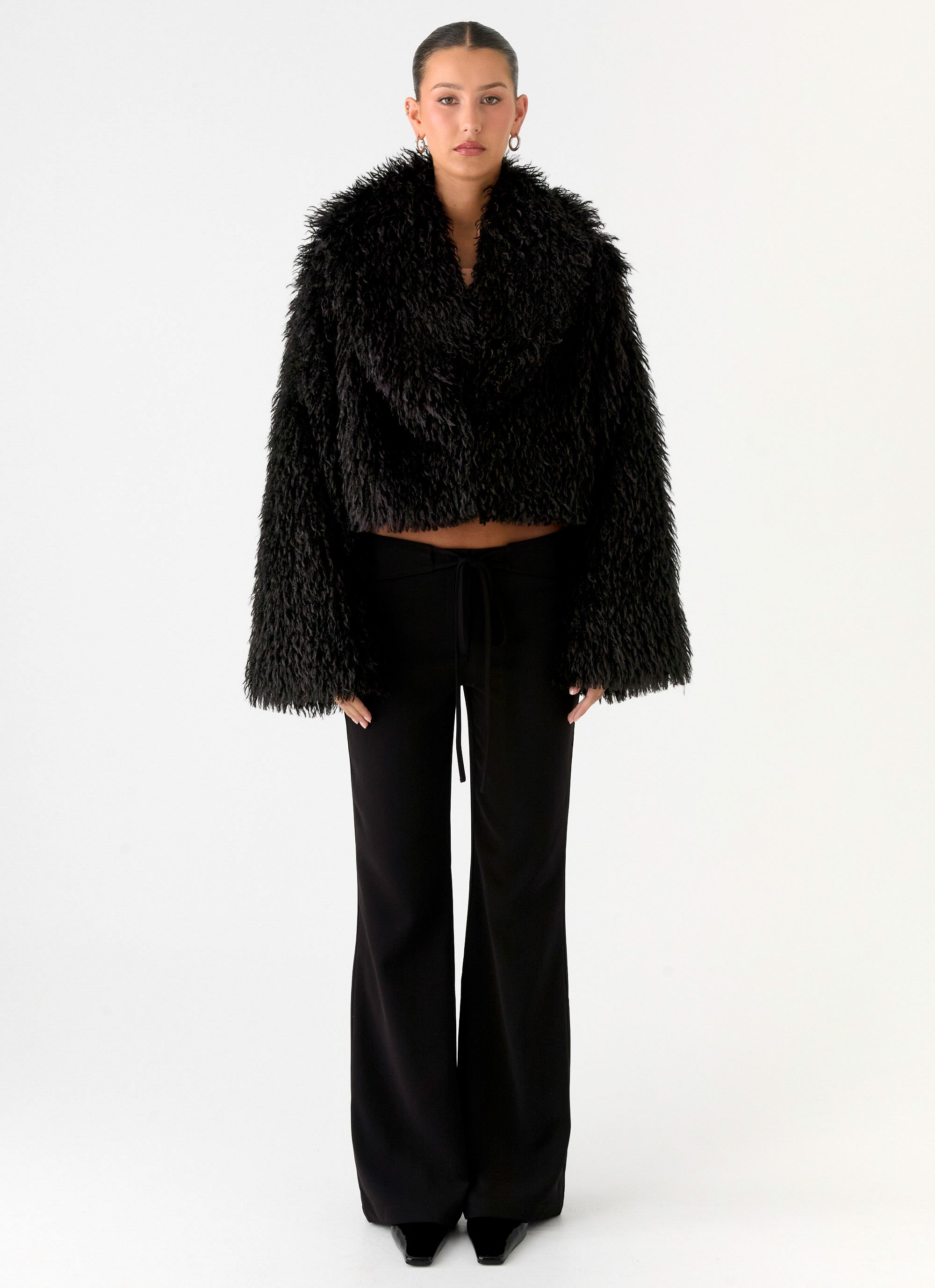 Virginia Cropped Fur Jacket - Black