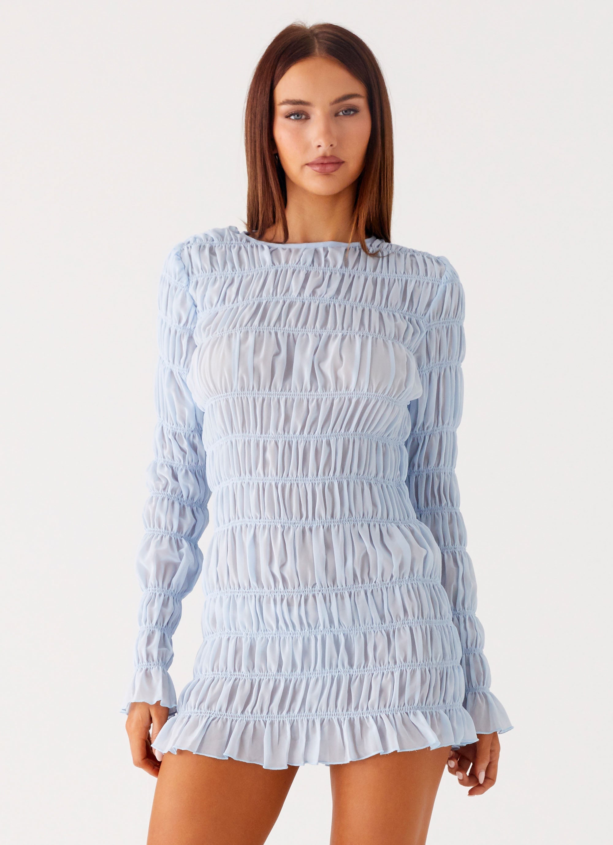 Jasy Long Sleeve Mini Dress - Sky Blue