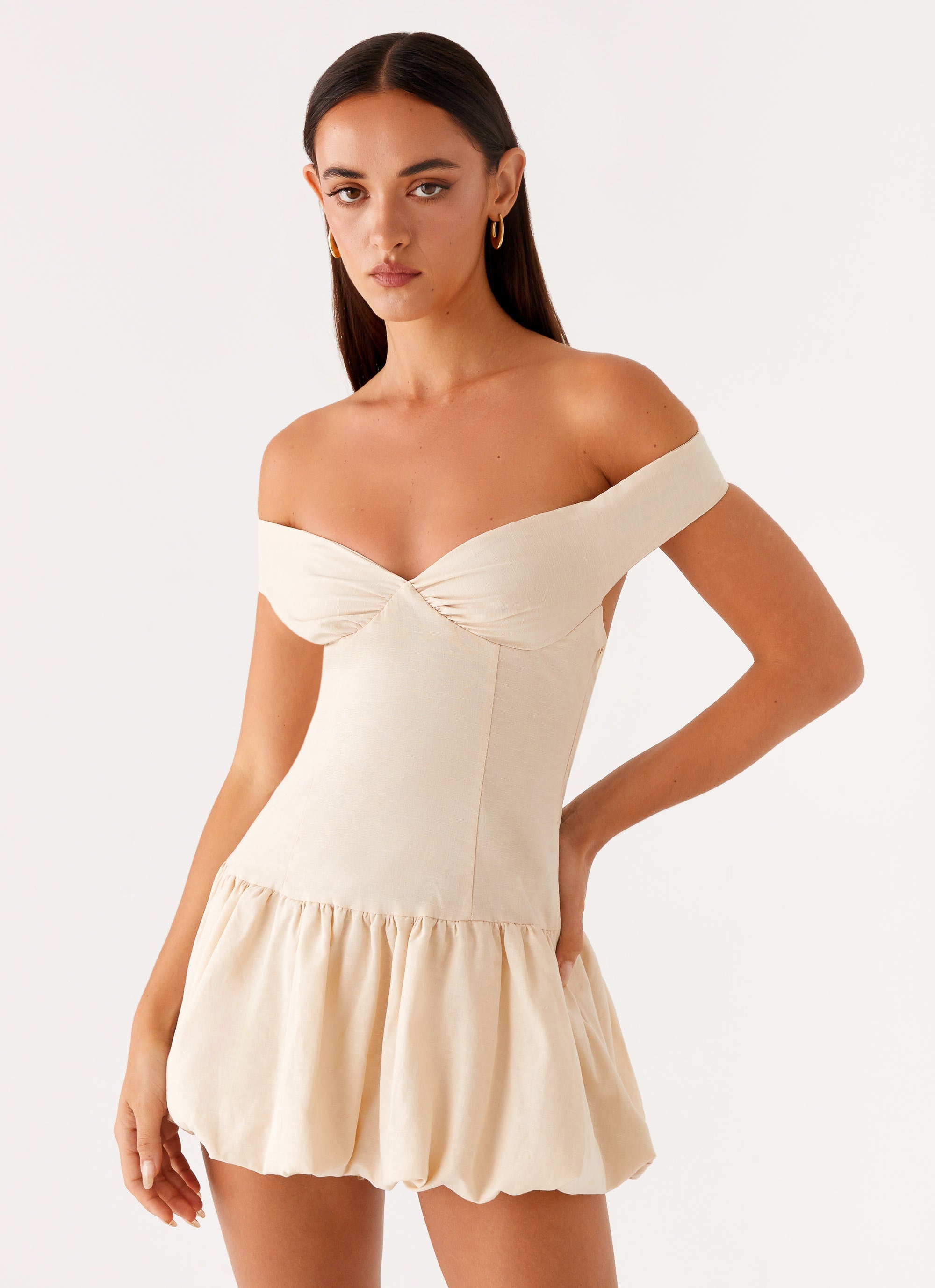 Endless Romance Off Shoulder Mini Dress - Butter