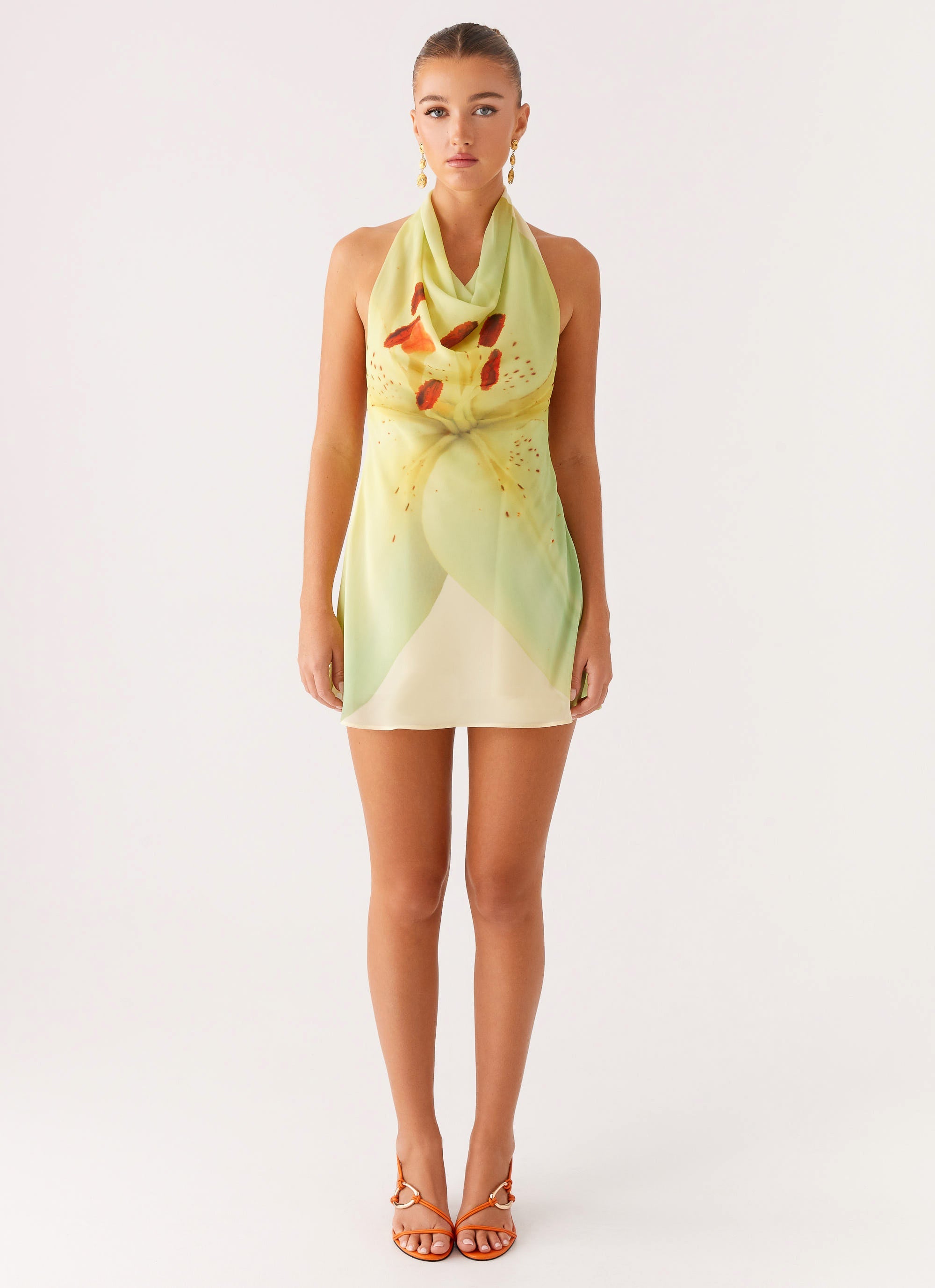 Zofia Cowl Neck Mini Dress - Green Floral