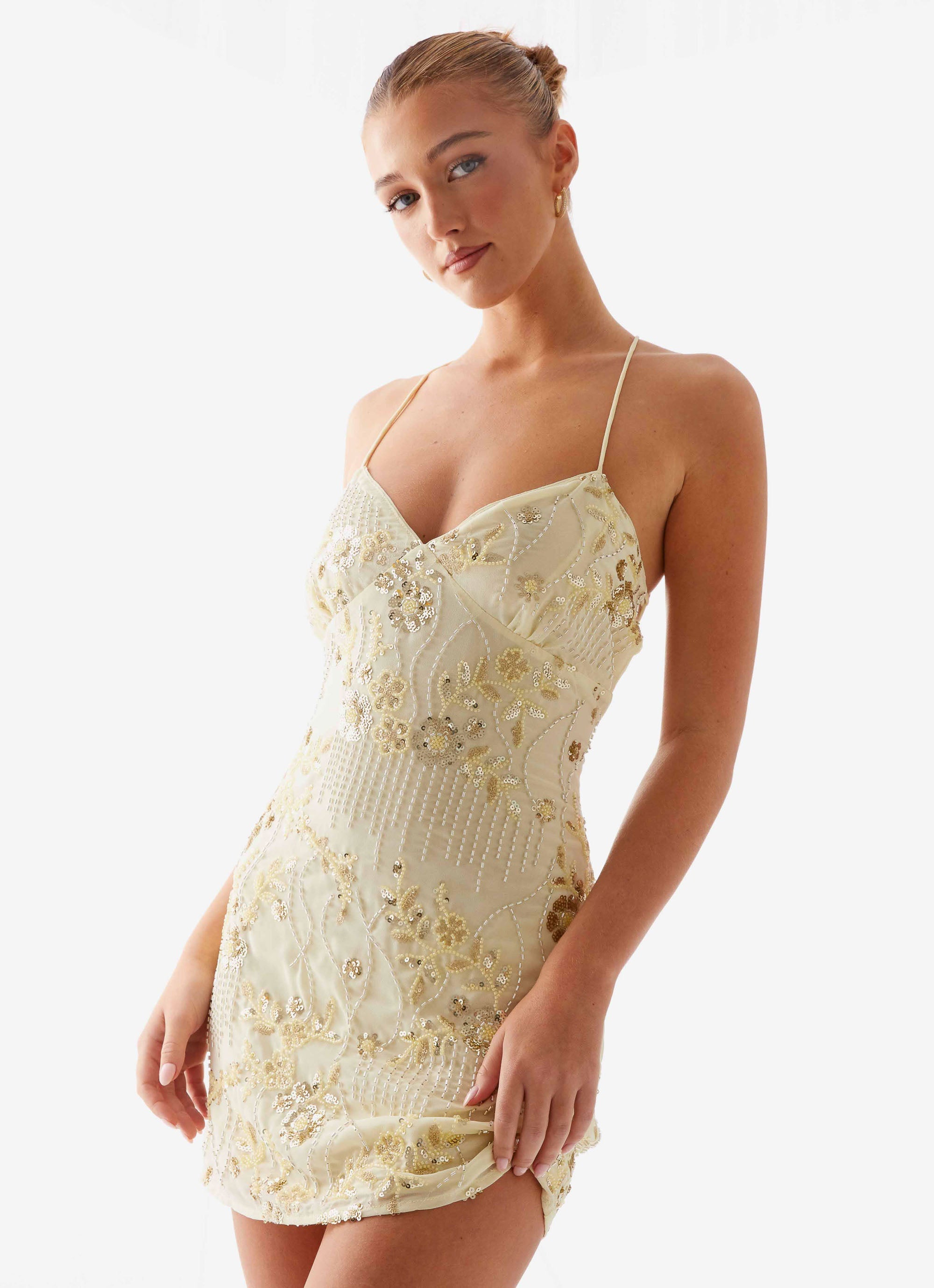 Vietta Sequin Cami Mini Dress - Yellow