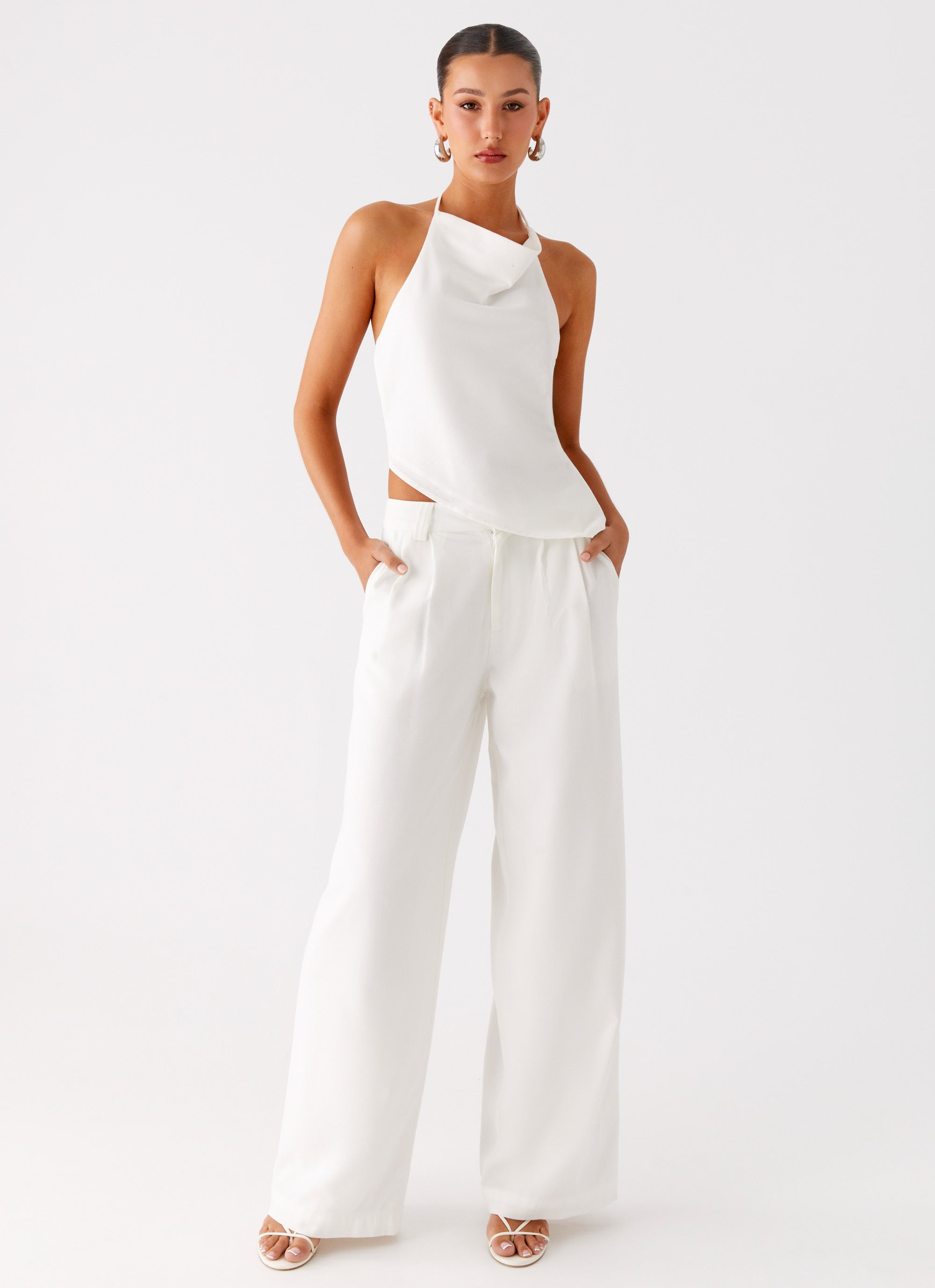 Delong Low Rise Linen Pants - White