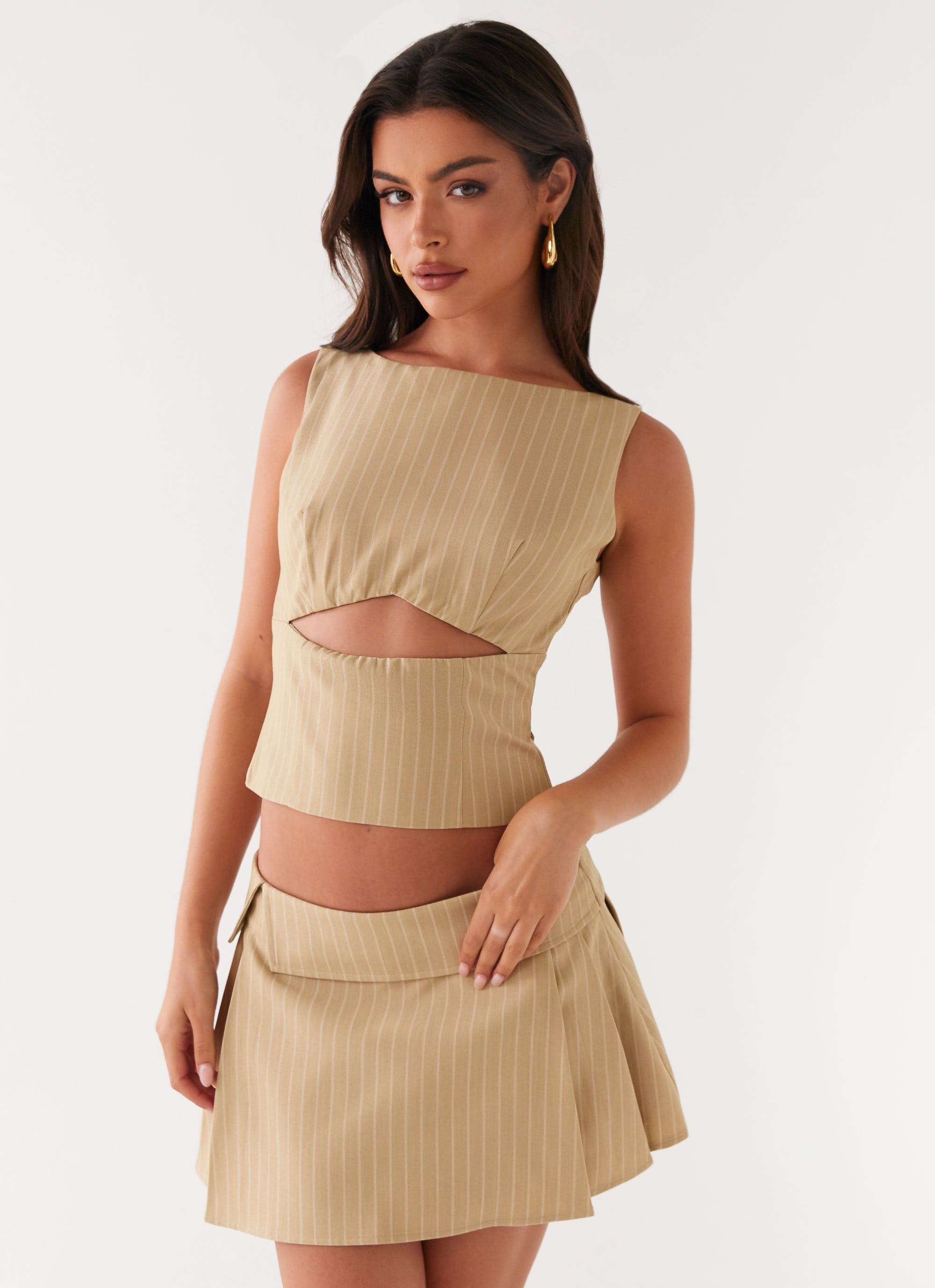 Miki Mini Skirt - Beige Stripe