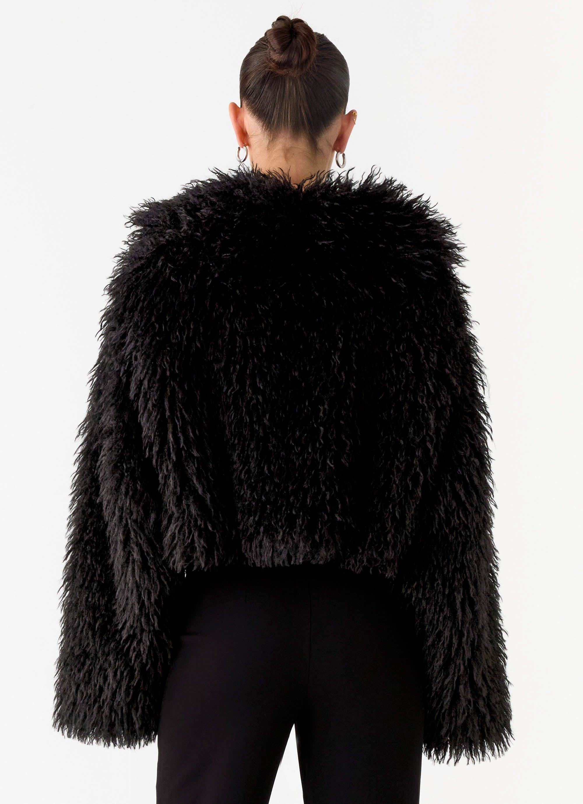 Virginia Cropped Fur Jacket - Black