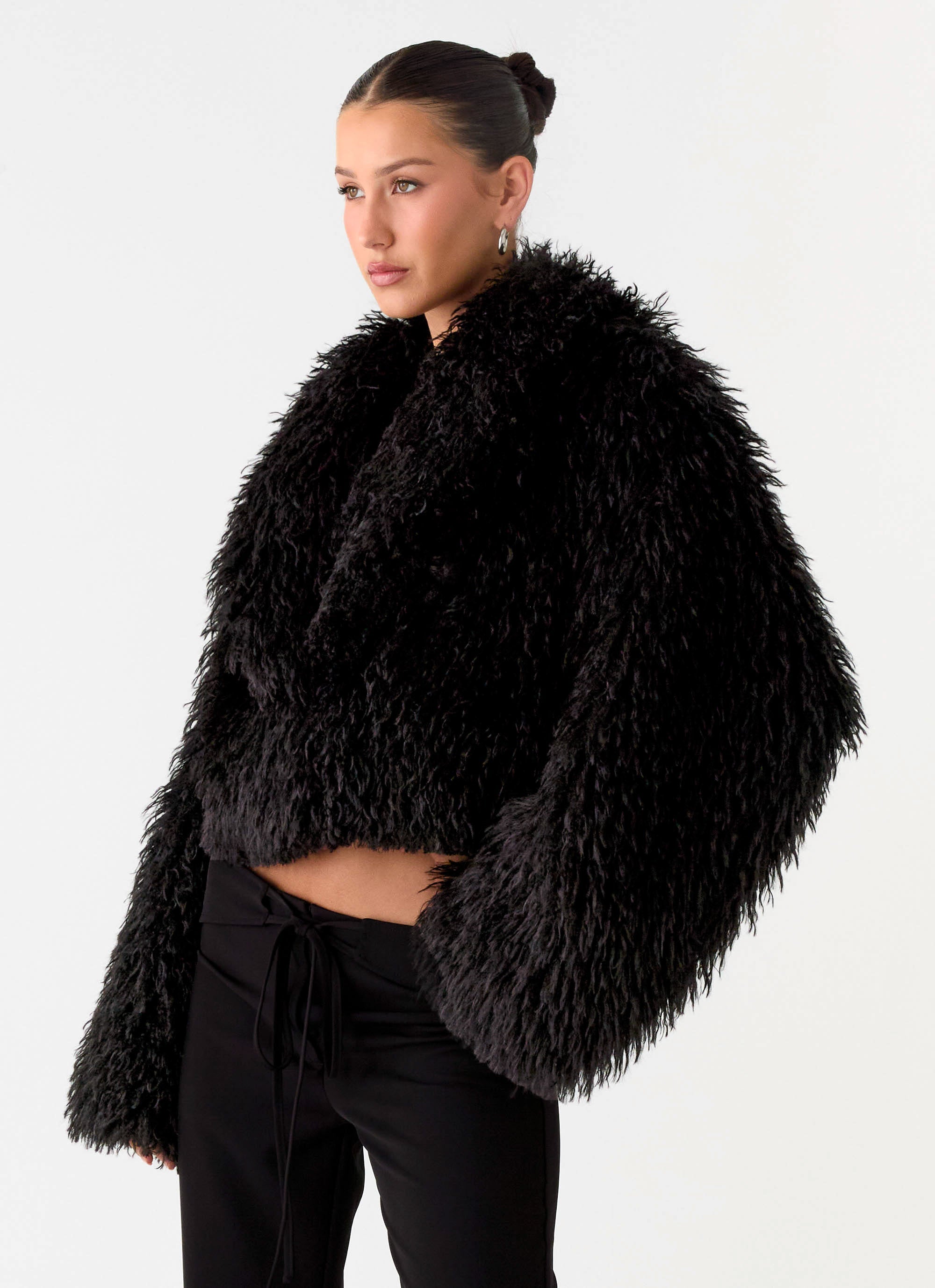 Virginia Cropped Fur Jacket - Black