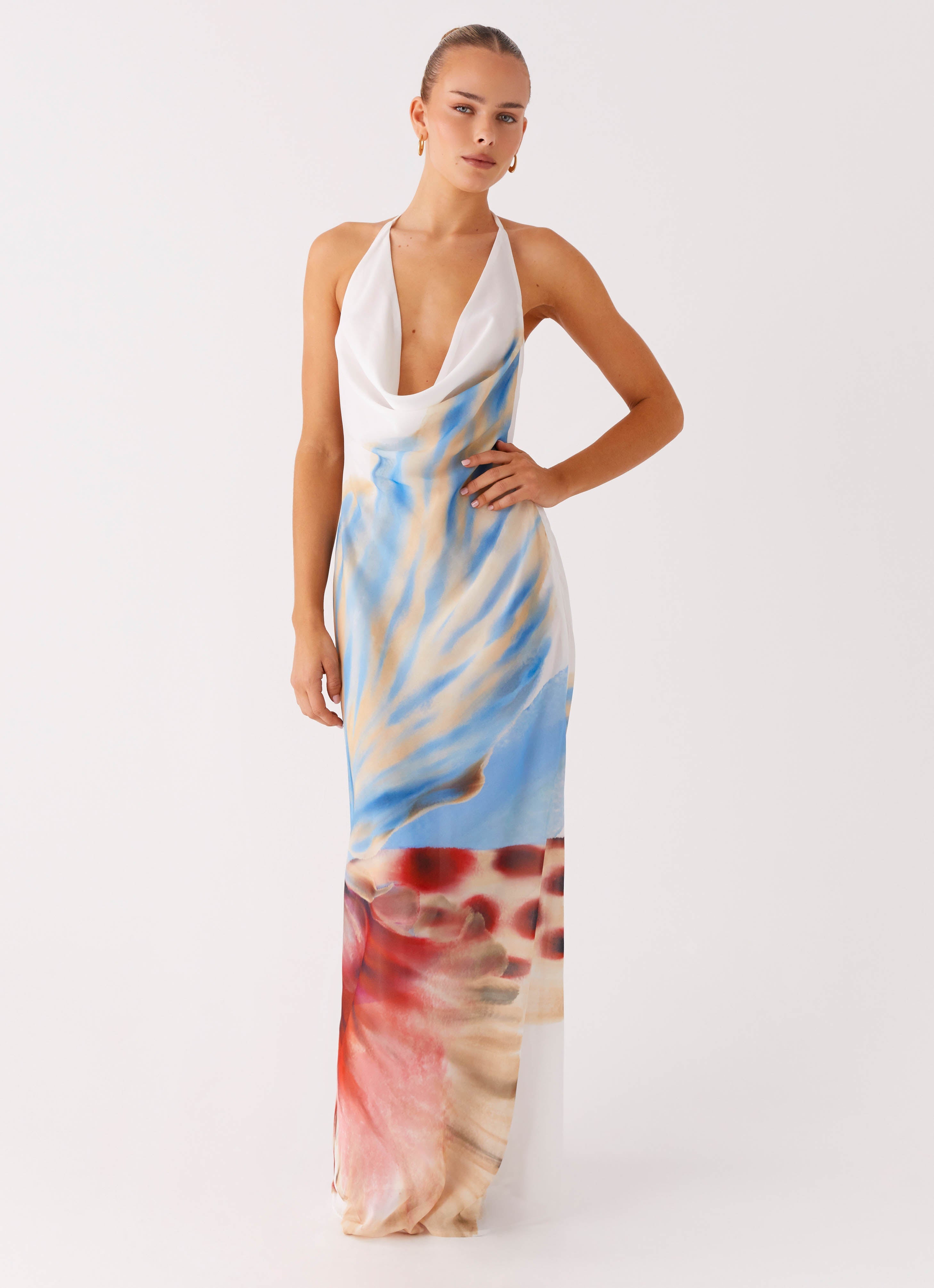 Stars Align Cowl Maxi Dress - White Sea Bloom