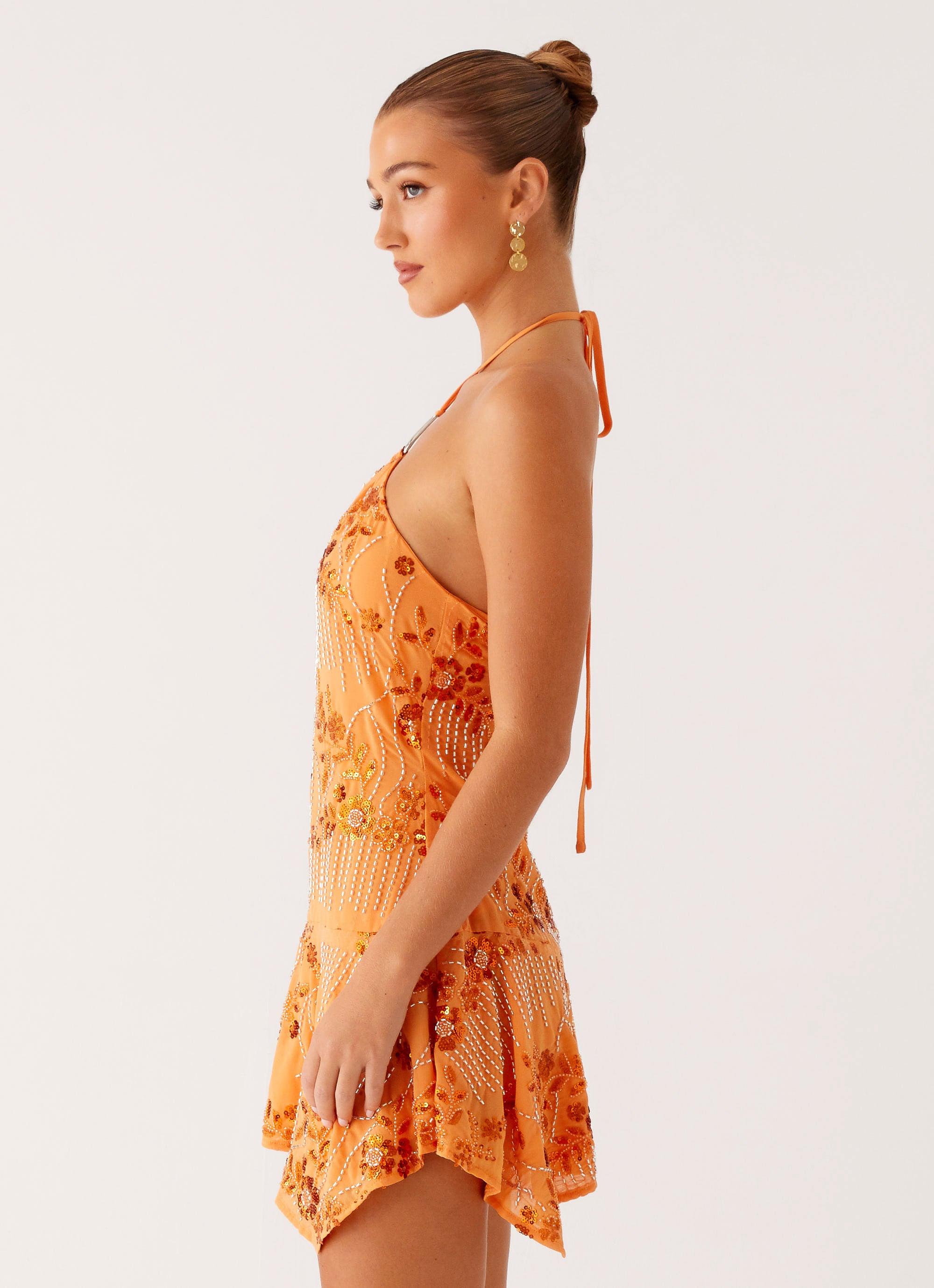 Ampolia Halter Mini Dress - Orange