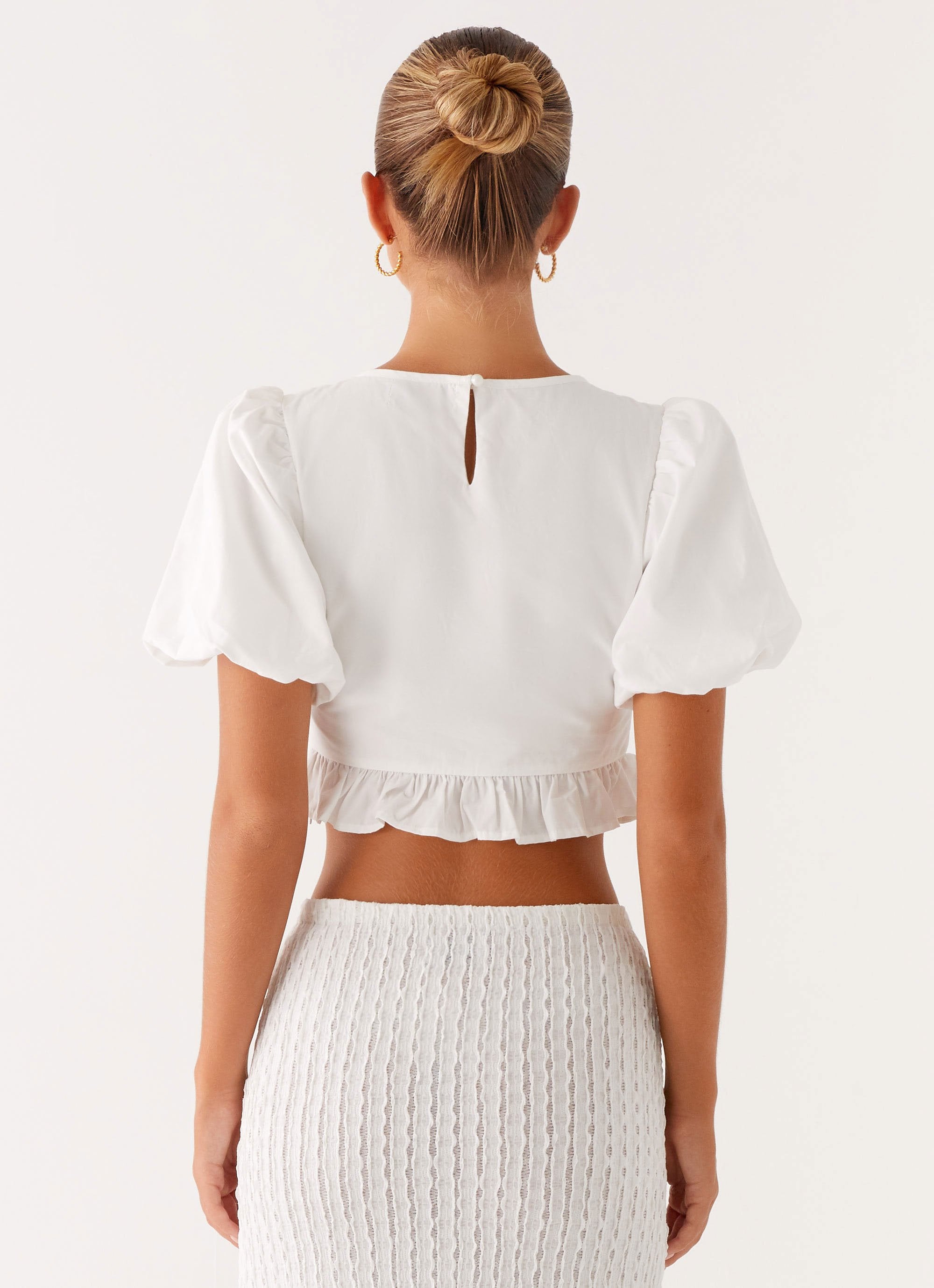 Megan Balloon Sleeve Top - White