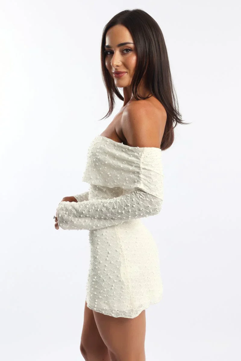 White Off Shoulder Dress Long Sleeve