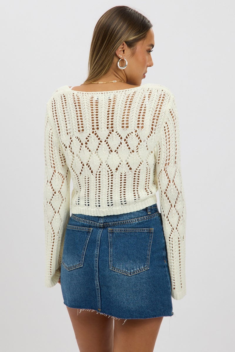 White Crochet Tie Up Cardigan