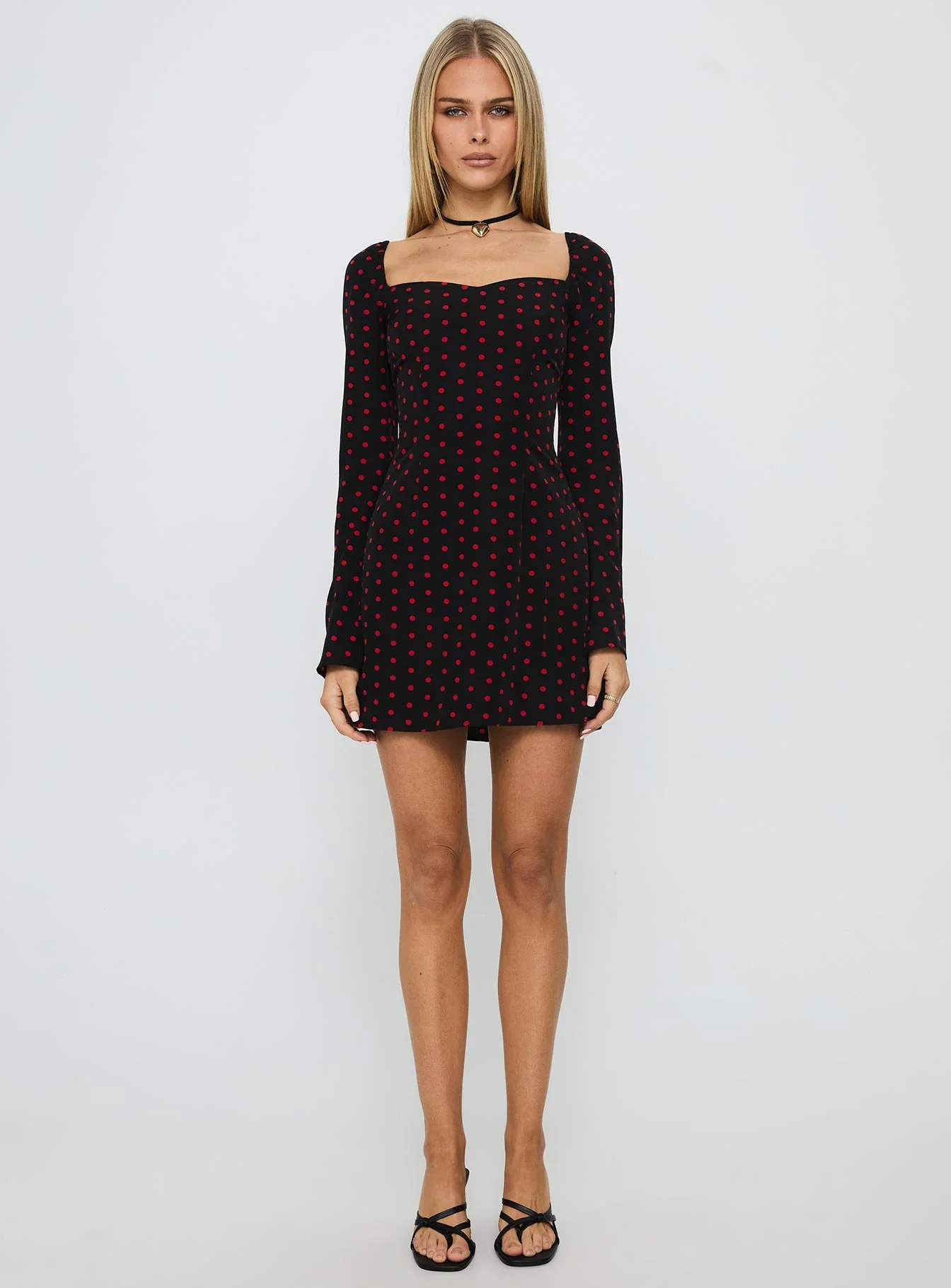 Addisen Long Sleeve Mini Dress Polka Dot
