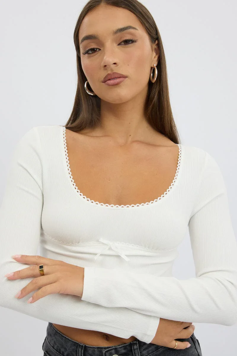 White Top Short Sleeve Scoop Neck Long Sleeve