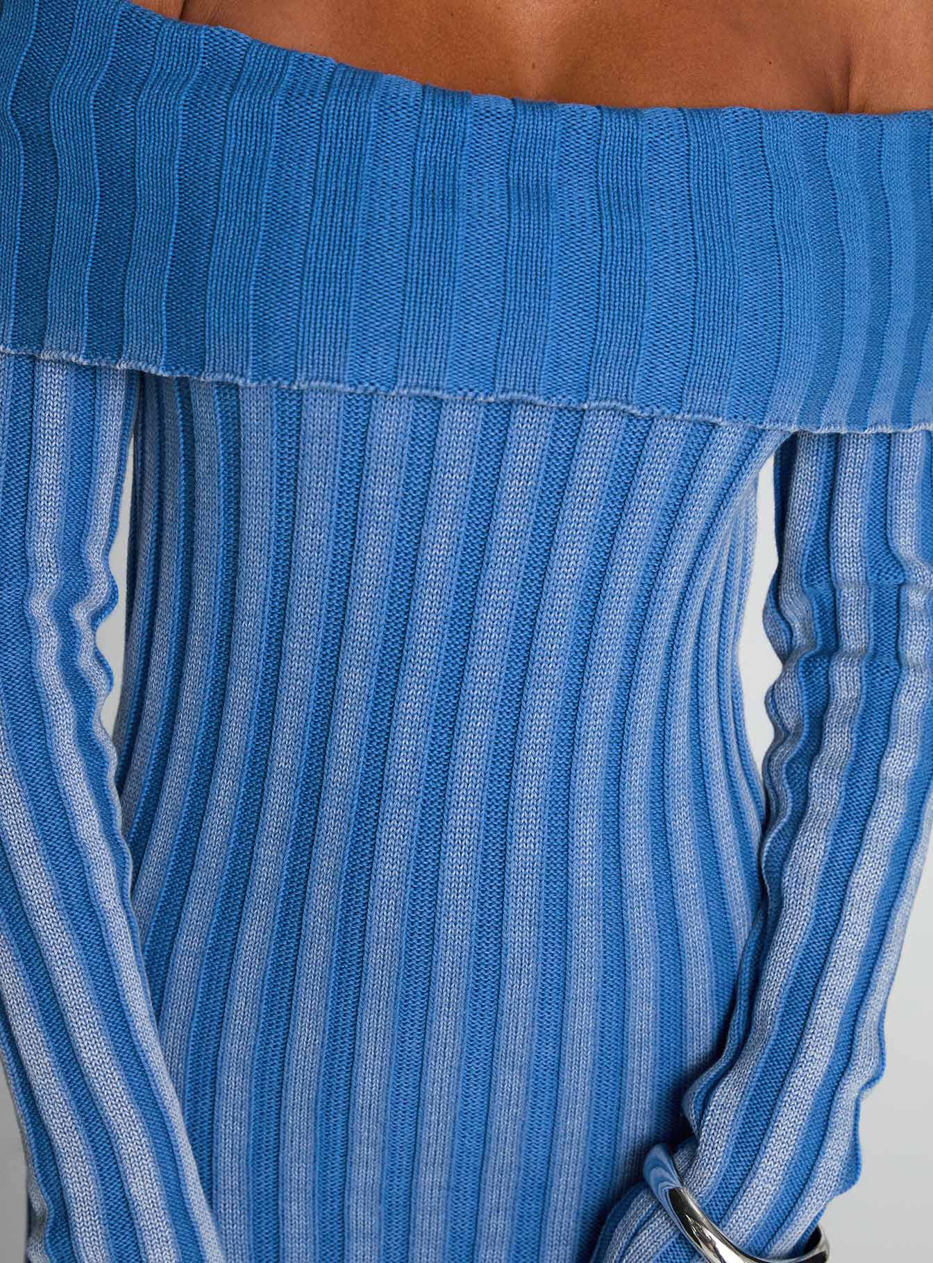 Mariska Long Sleeve Rib Maxi Dress Blue