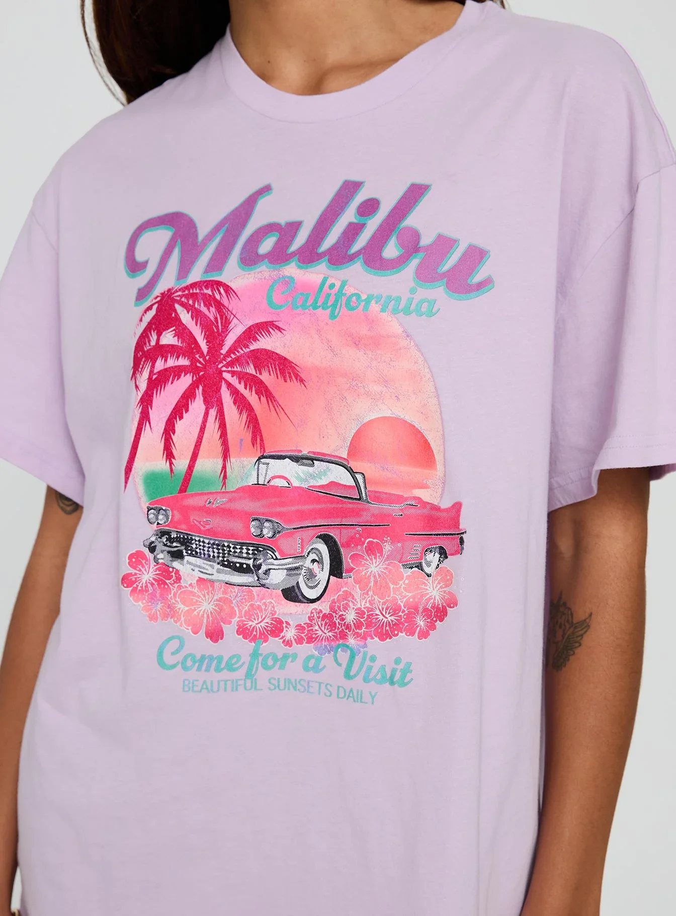 Malibu Sunset Oversized Graphic Tee Purple