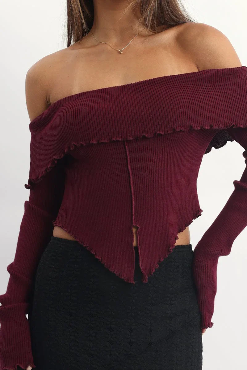 Red Bardot Knit Top Long Sleeve Open Front