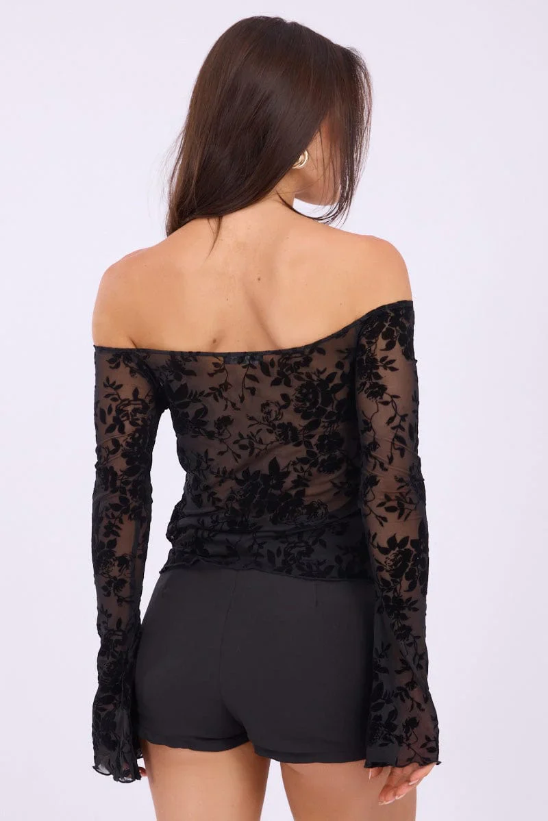 Black Off Shoulder Top Long Sleeve
