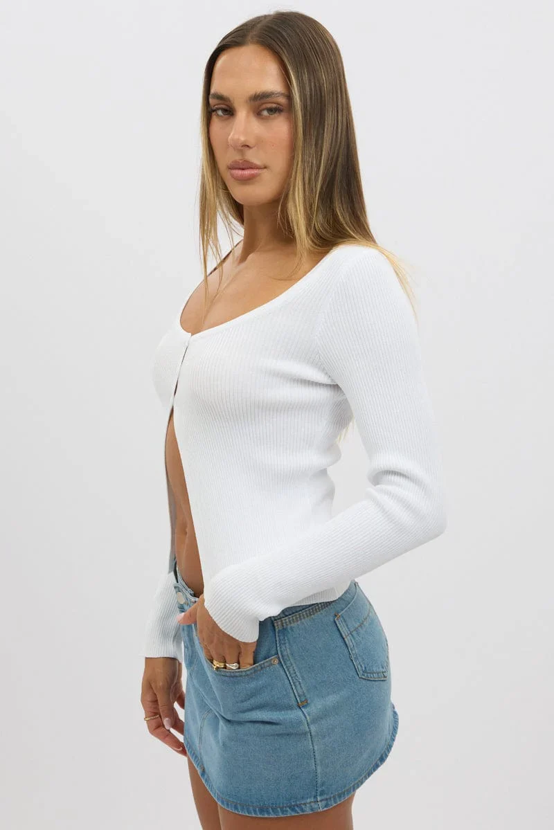 White Button Up Knit Cardigan Long Sleeve