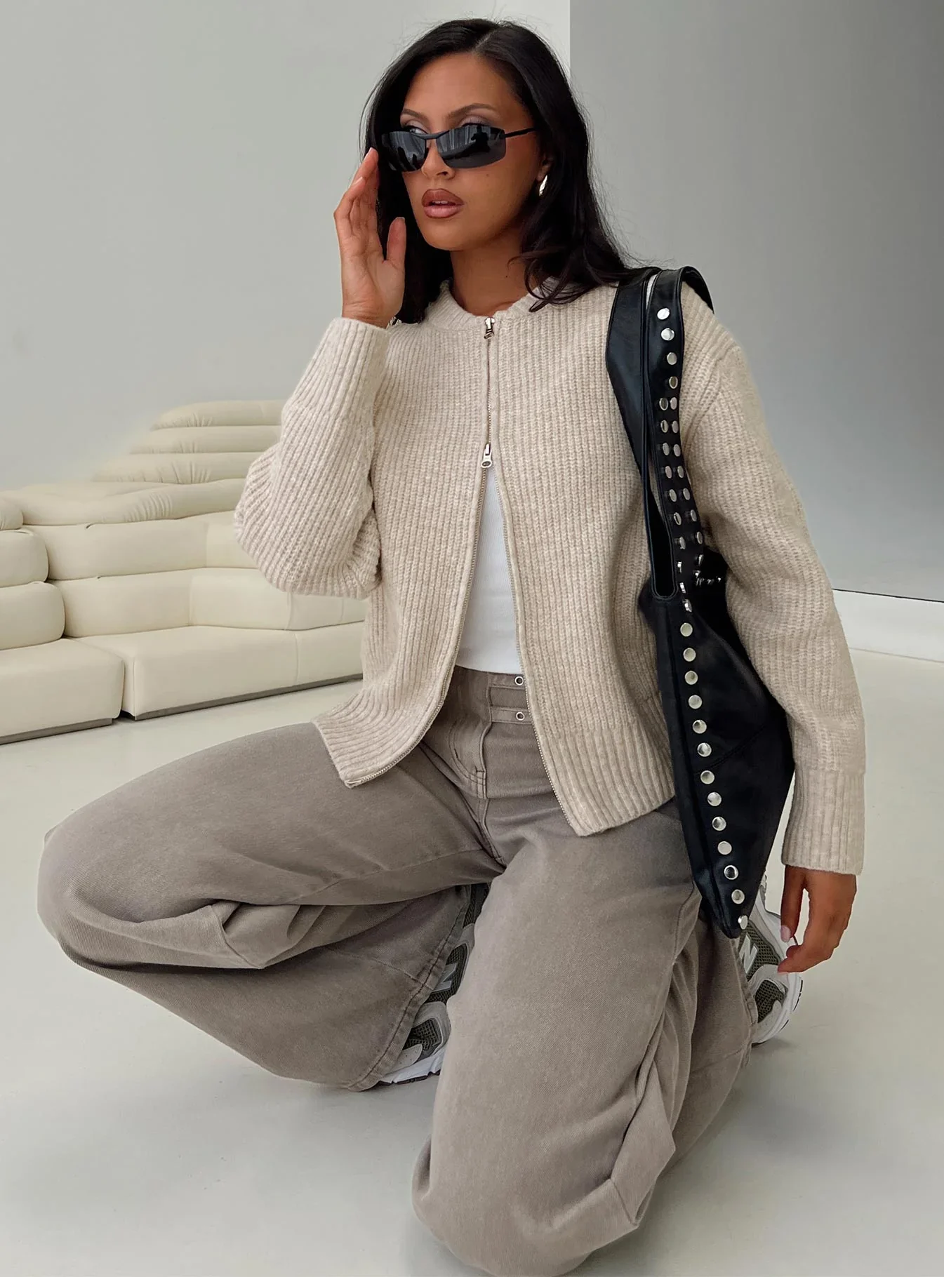 Lexene Zip Through Jumper Oat