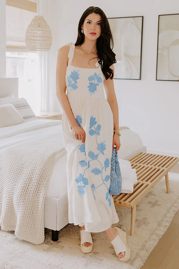 Antigua Afternoon Floral Embroidered Midi Dress