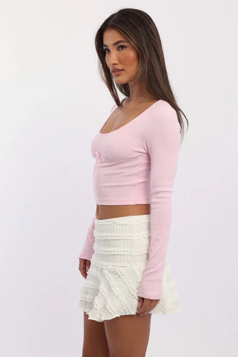 Pink Top Short Sleeve Scoop Neck Long Sleeve