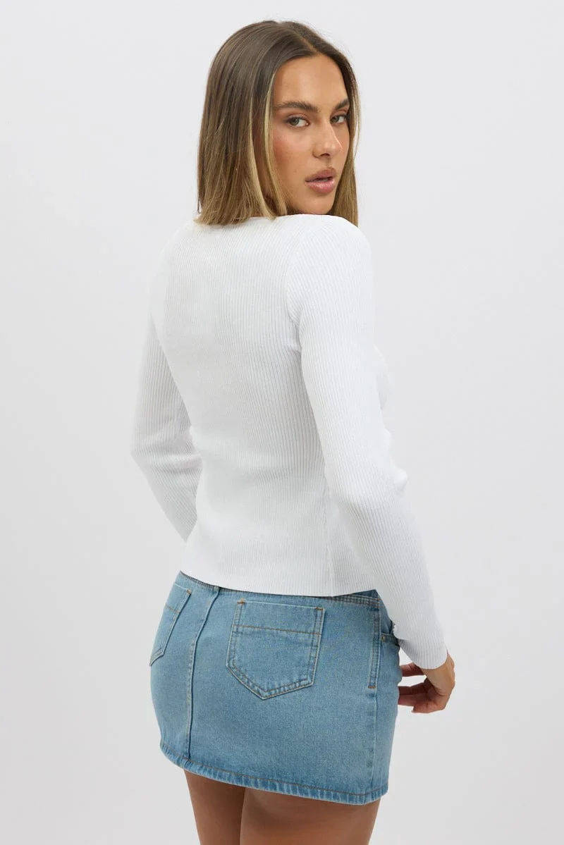 White Button Up Knit Cardigan Long Sleeve