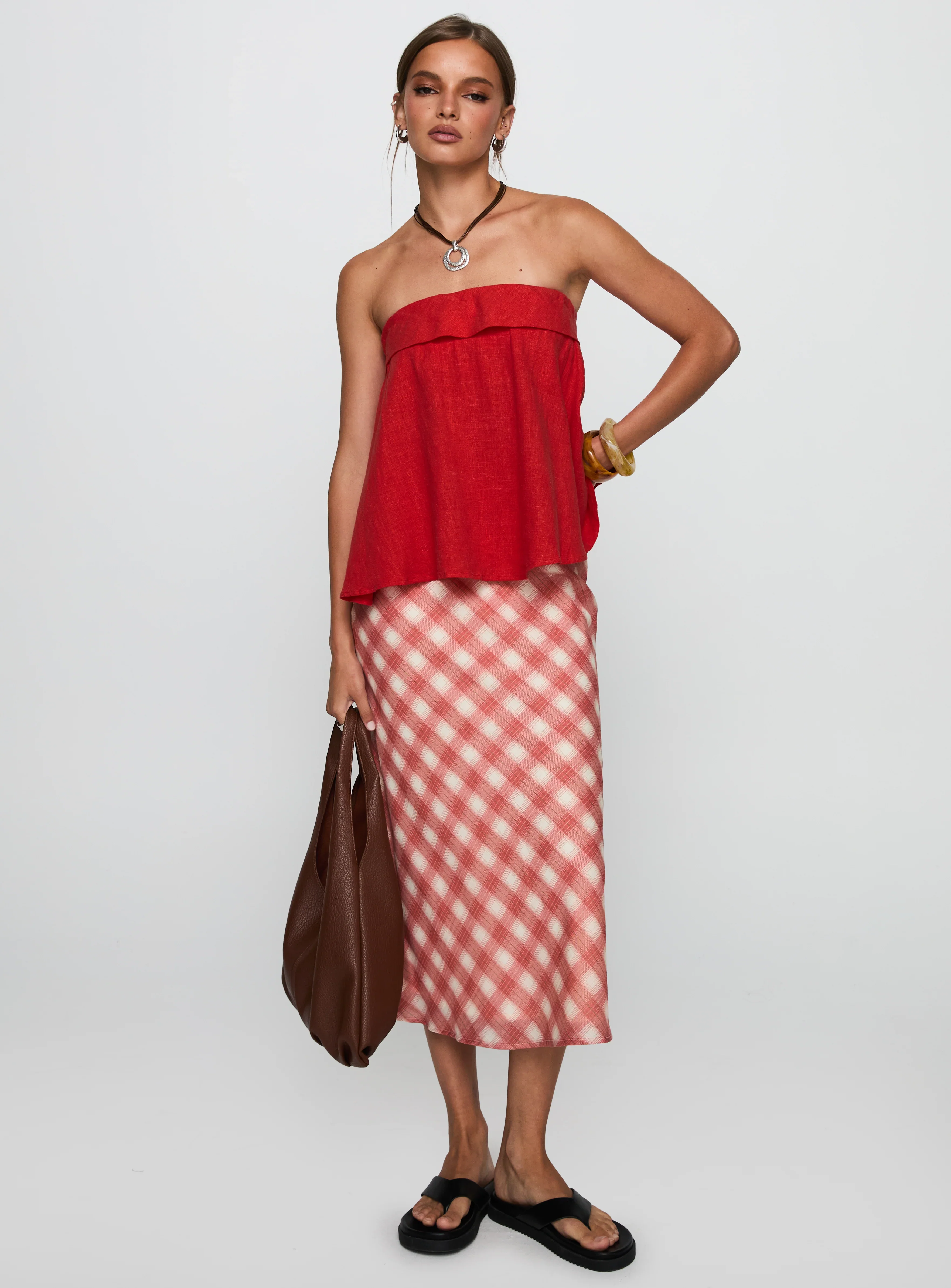 Ethel Strapless Linen Top Red