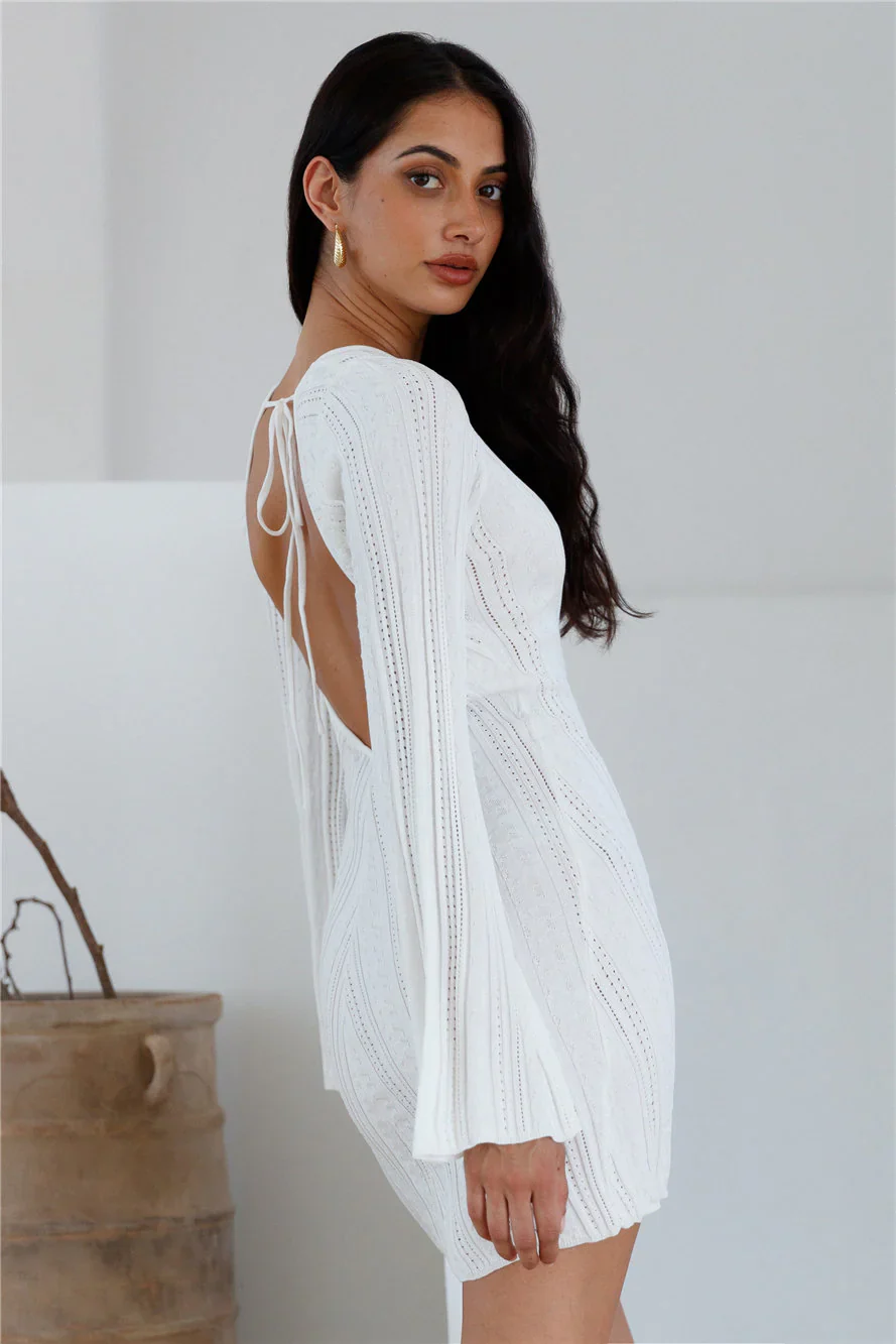 Soulful Nights Long Sleeve Mini Dress White