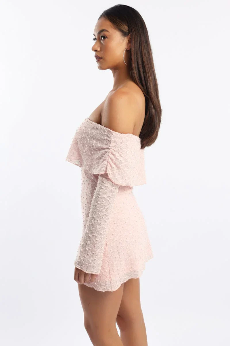 Pink Off Shoulder Dress Long Sleeve