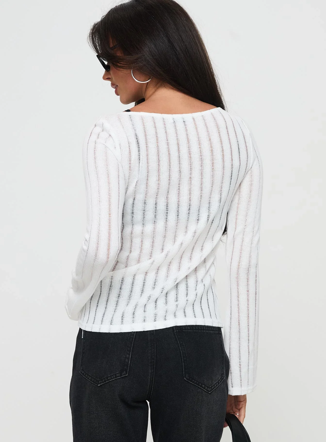 Tuppence Ribbed Long Sleeve Top White
