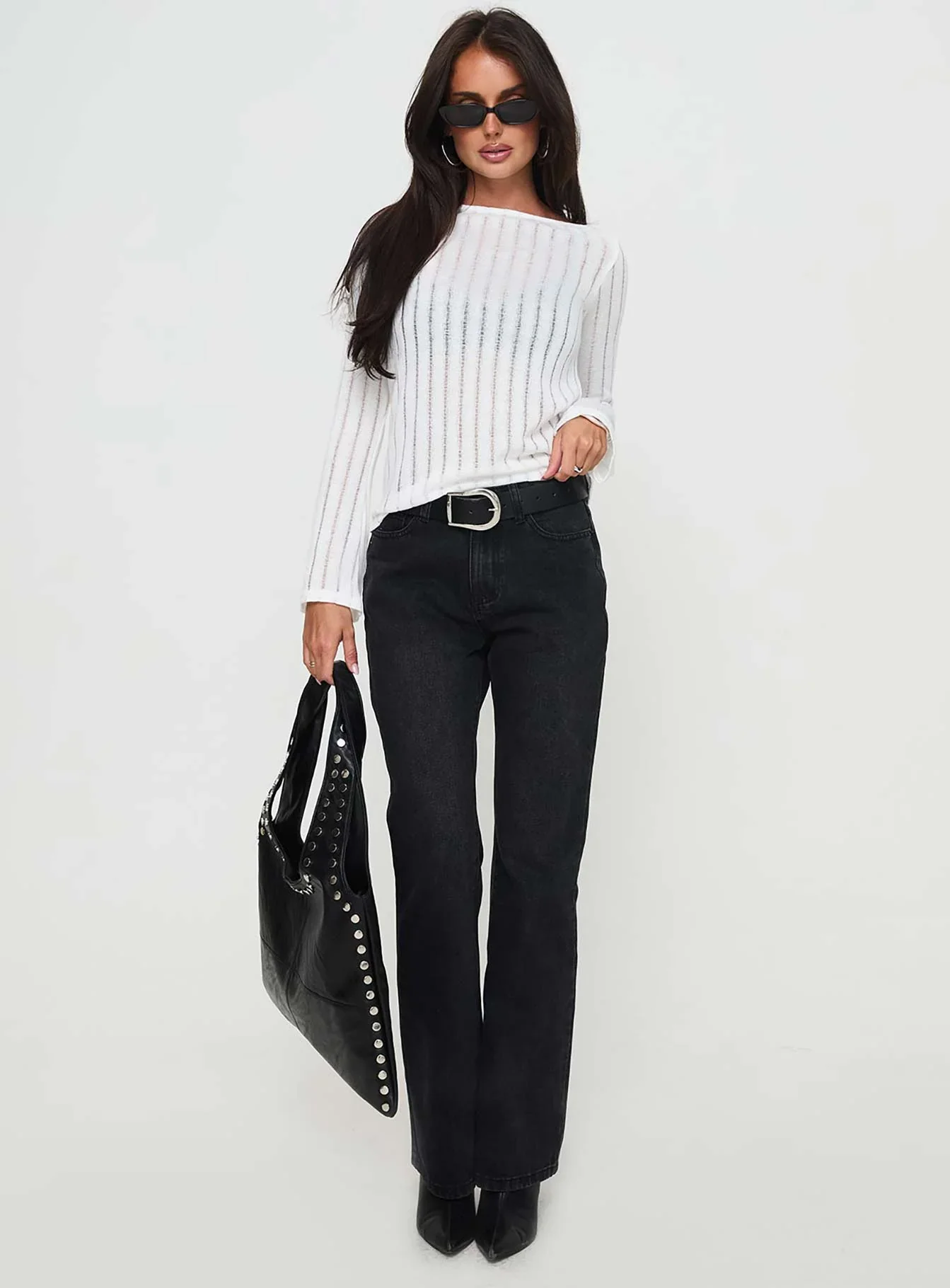 Tuppence Ribbed Long Sleeve Top White