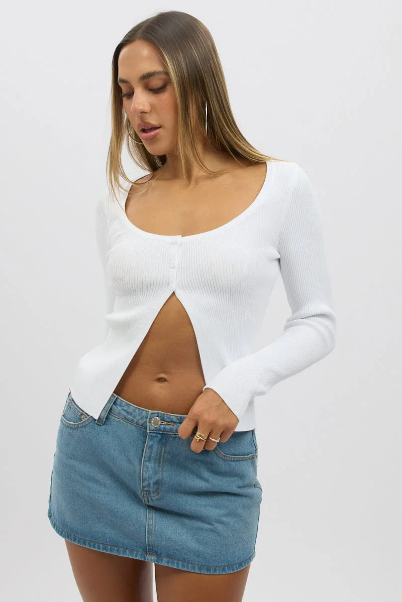 White Button Up Knit Cardigan Long Sleeve