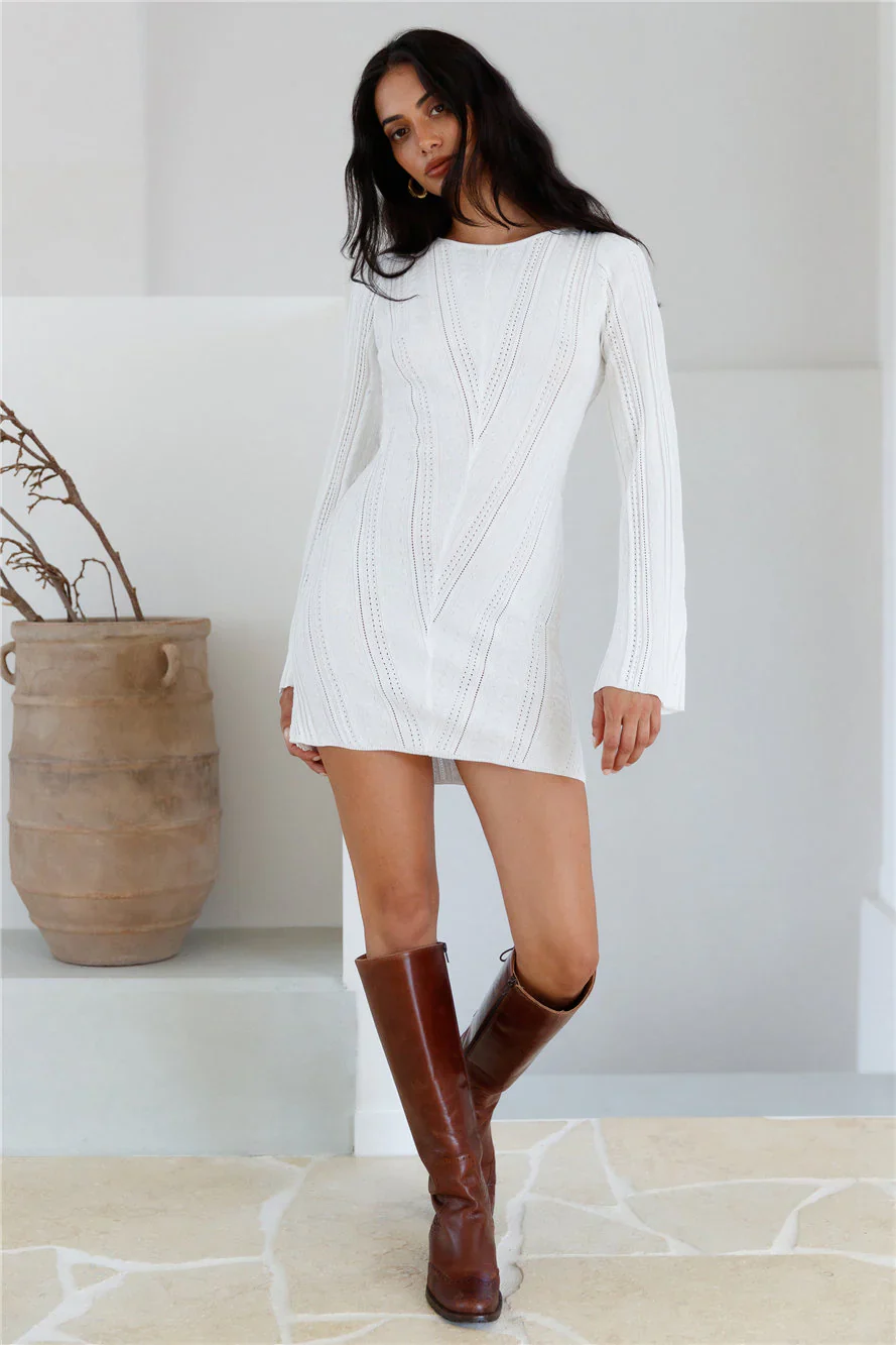 Soulful Nights Long Sleeve Mini Dress White