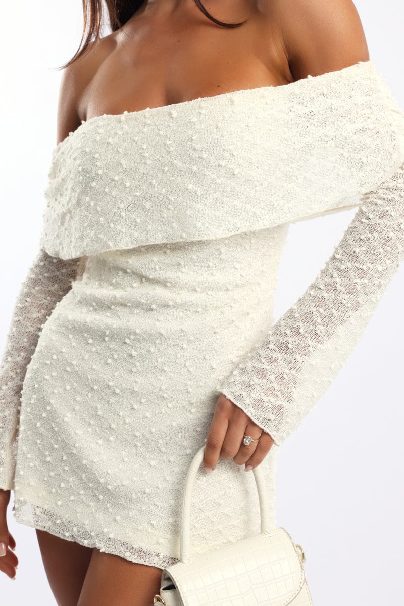 White Off Shoulder Dress Long Sleeve