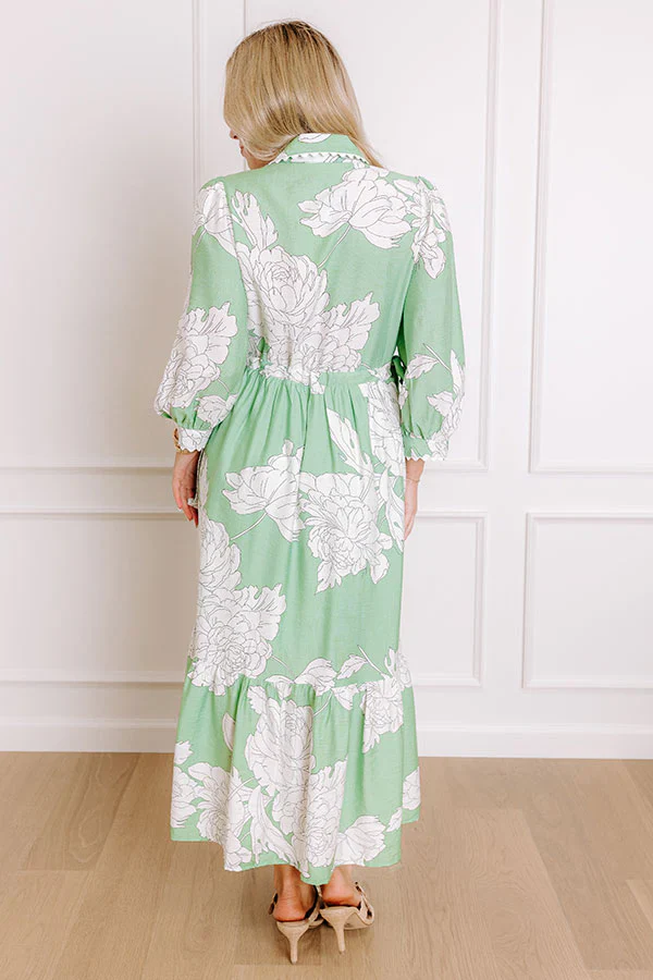 Bistro Bound Floral Midi Dress in Seaglass