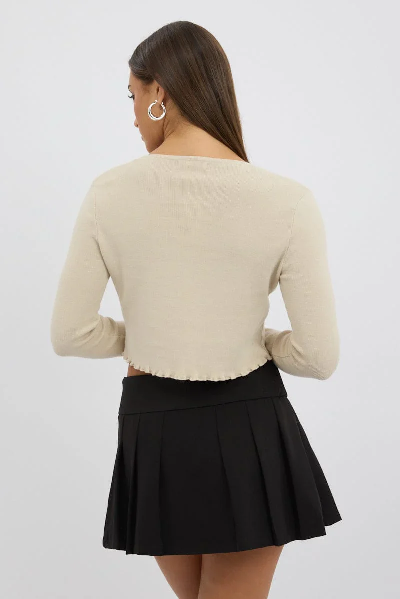 Beige Tie Up Knit Cardigan