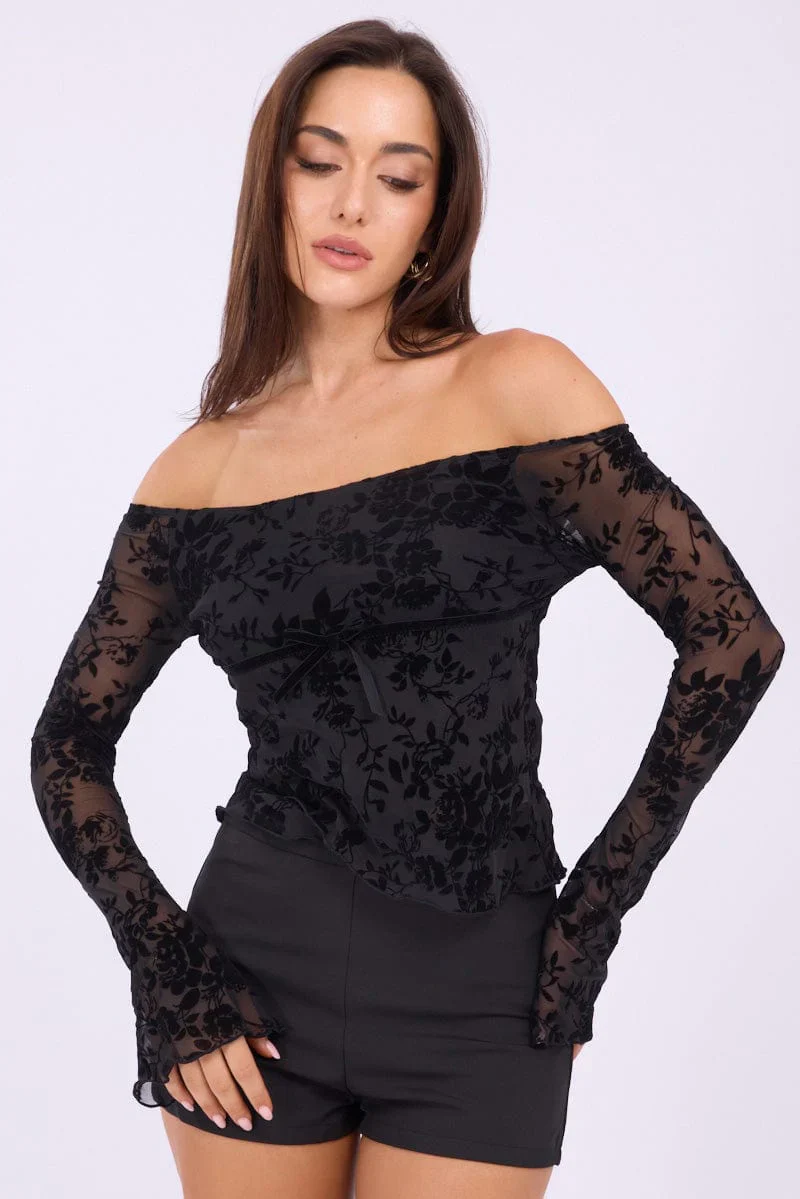 Black Off Shoulder Top Long Sleeve