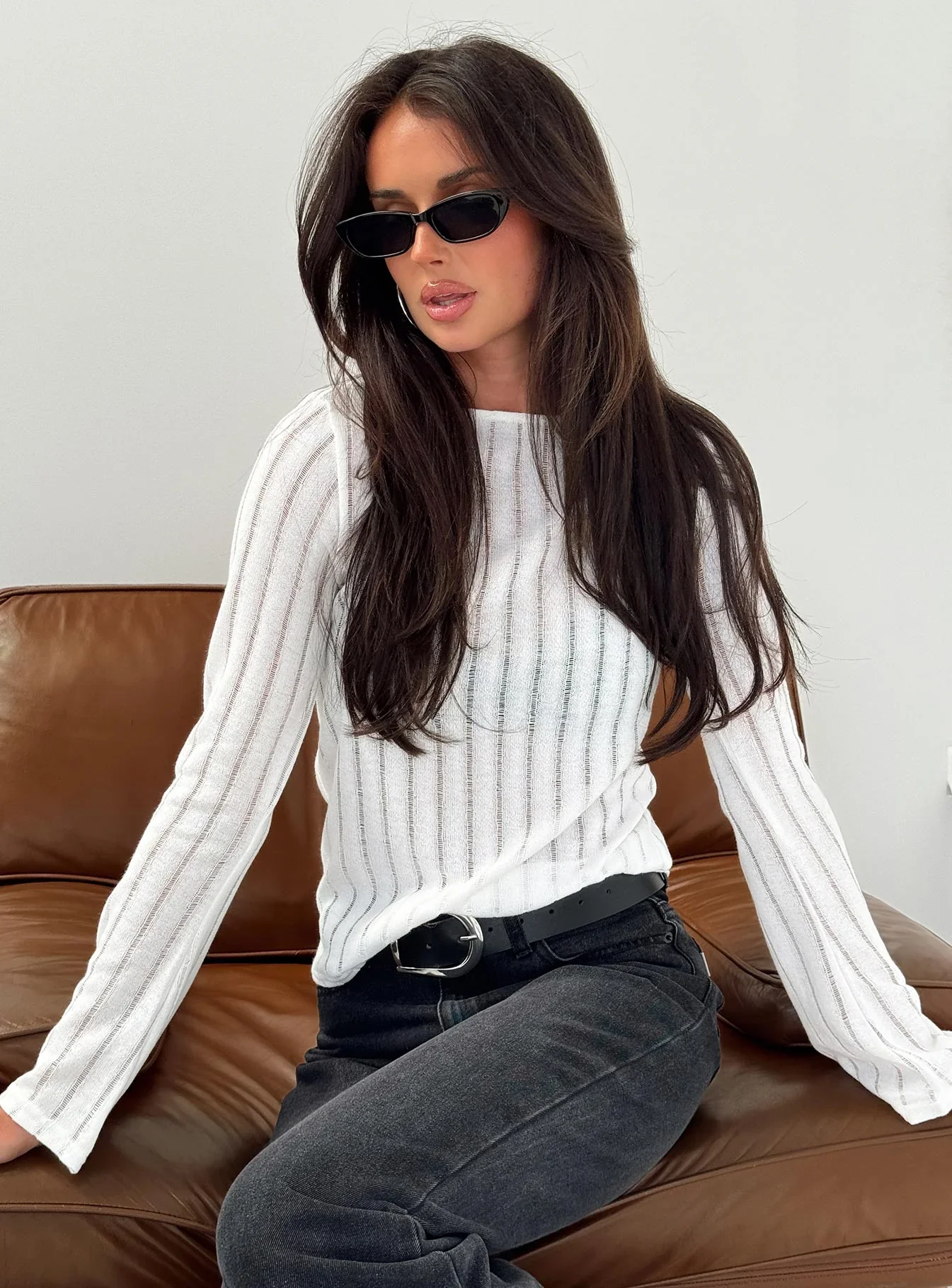 Tuppence Ribbed Long Sleeve Top White
