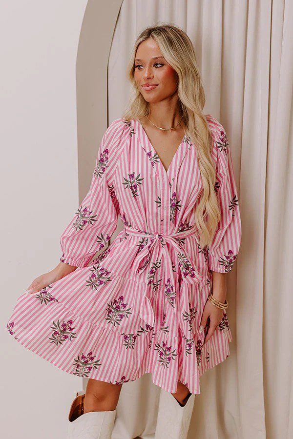 Kind Glance Stripe Mini Dress in Pink