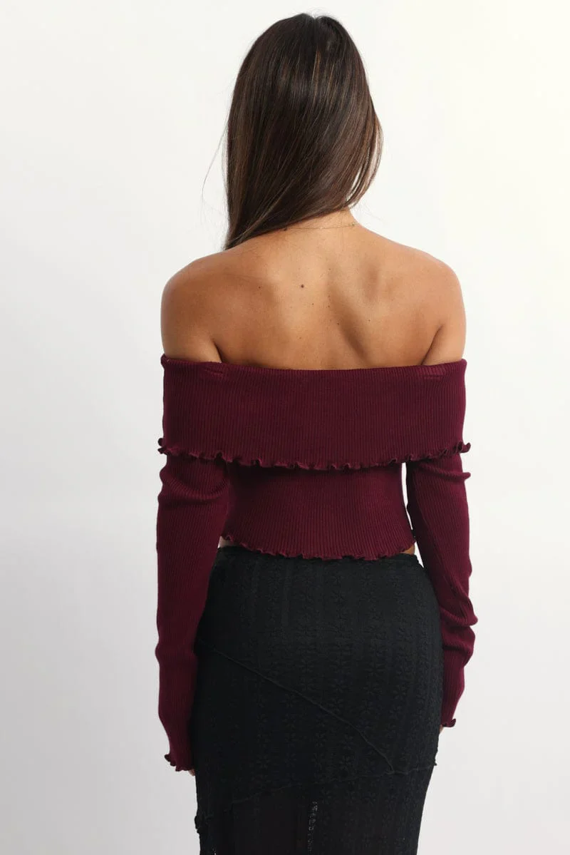 Red Bardot Knit Top Long Sleeve Open Front