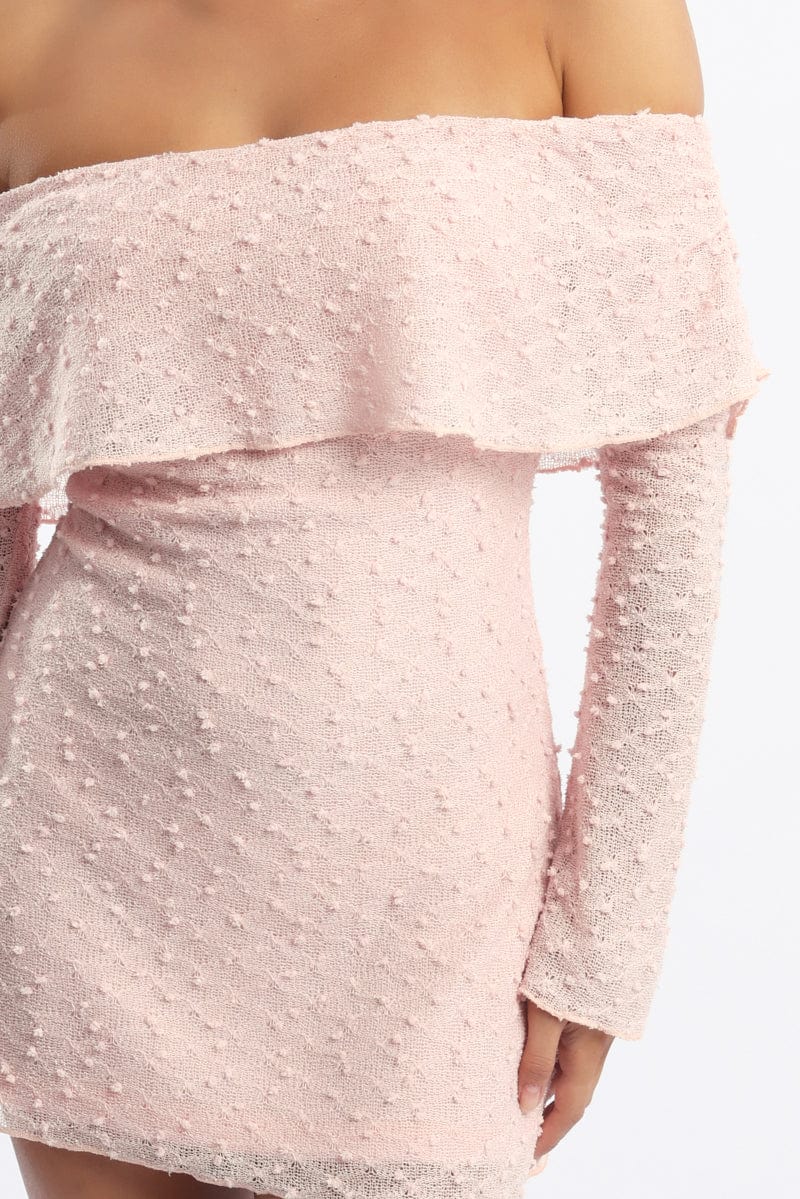 Pink Off Shoulder Dress Long Sleeve