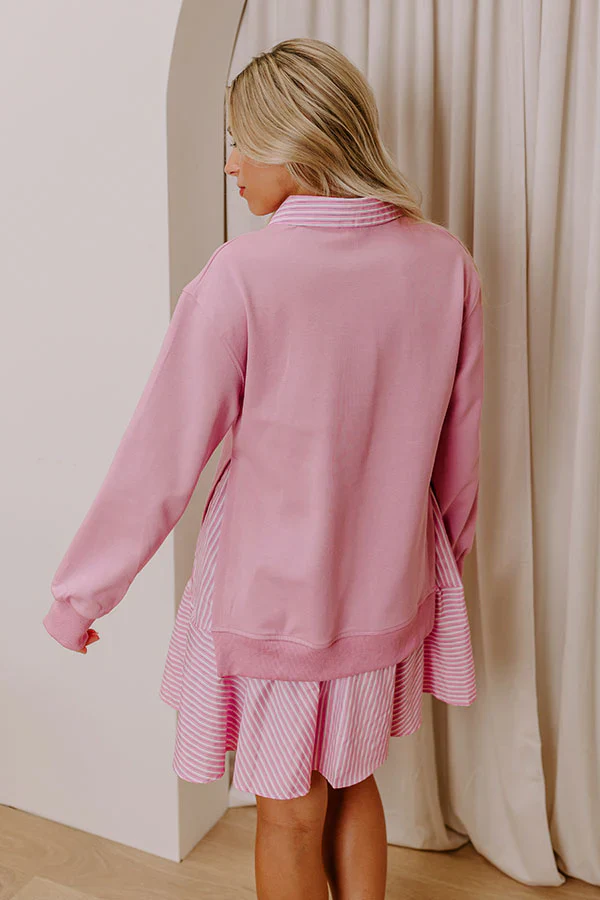 Preppy Charm Stripe Mini Dress in Pink