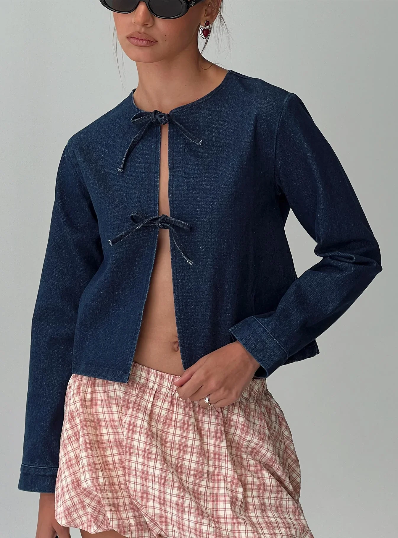 Never Alone Tie Detail Jacket Denim