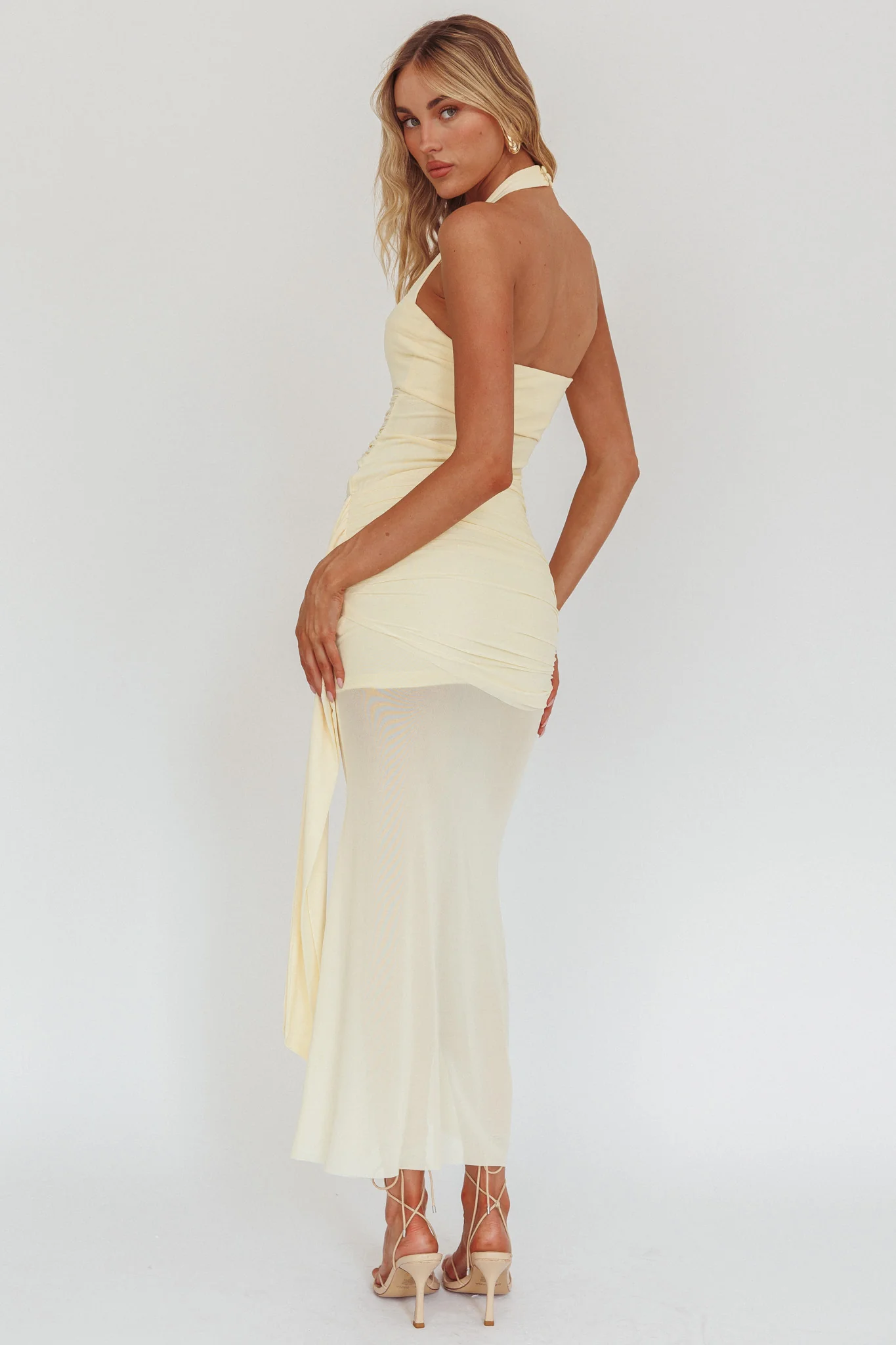 Rebekkah Halterneck Side Sash Maxi Dress Butter