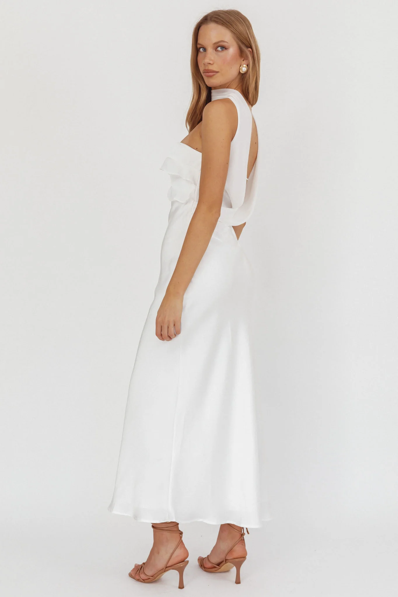 Damsel Reverse Halter Frill Trim Maxi Dress White