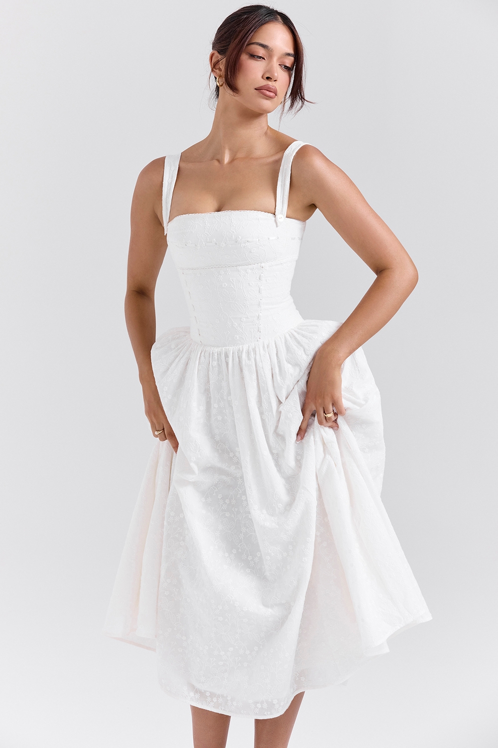 Vivien-White Broderie Anglais Midi Sundress